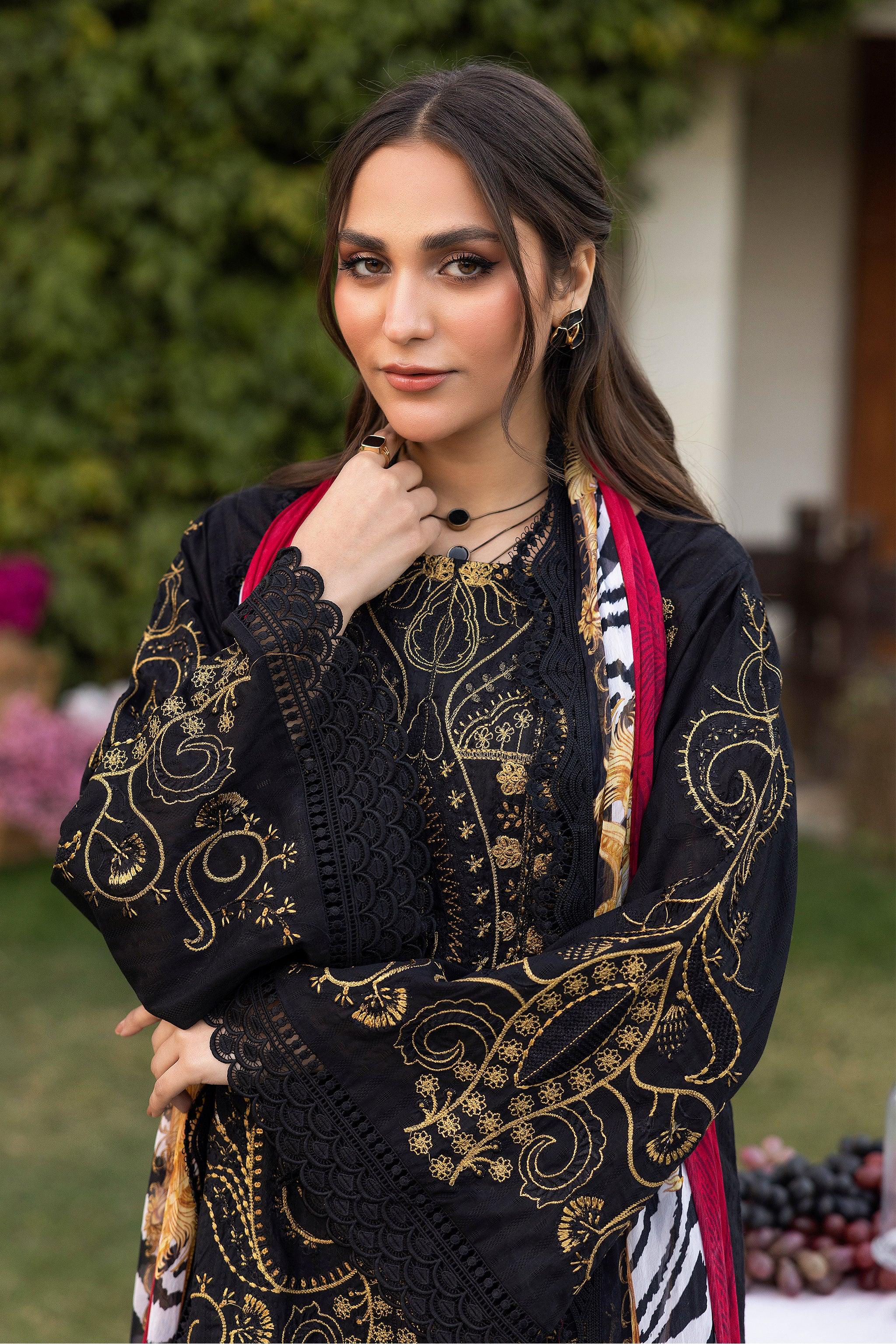 3 Piece Black Unstitched Embroidered Lawn Secondary image