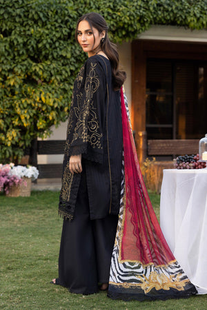 3 Piece Black Unstitched Embroidered Lawn - SafaNoor