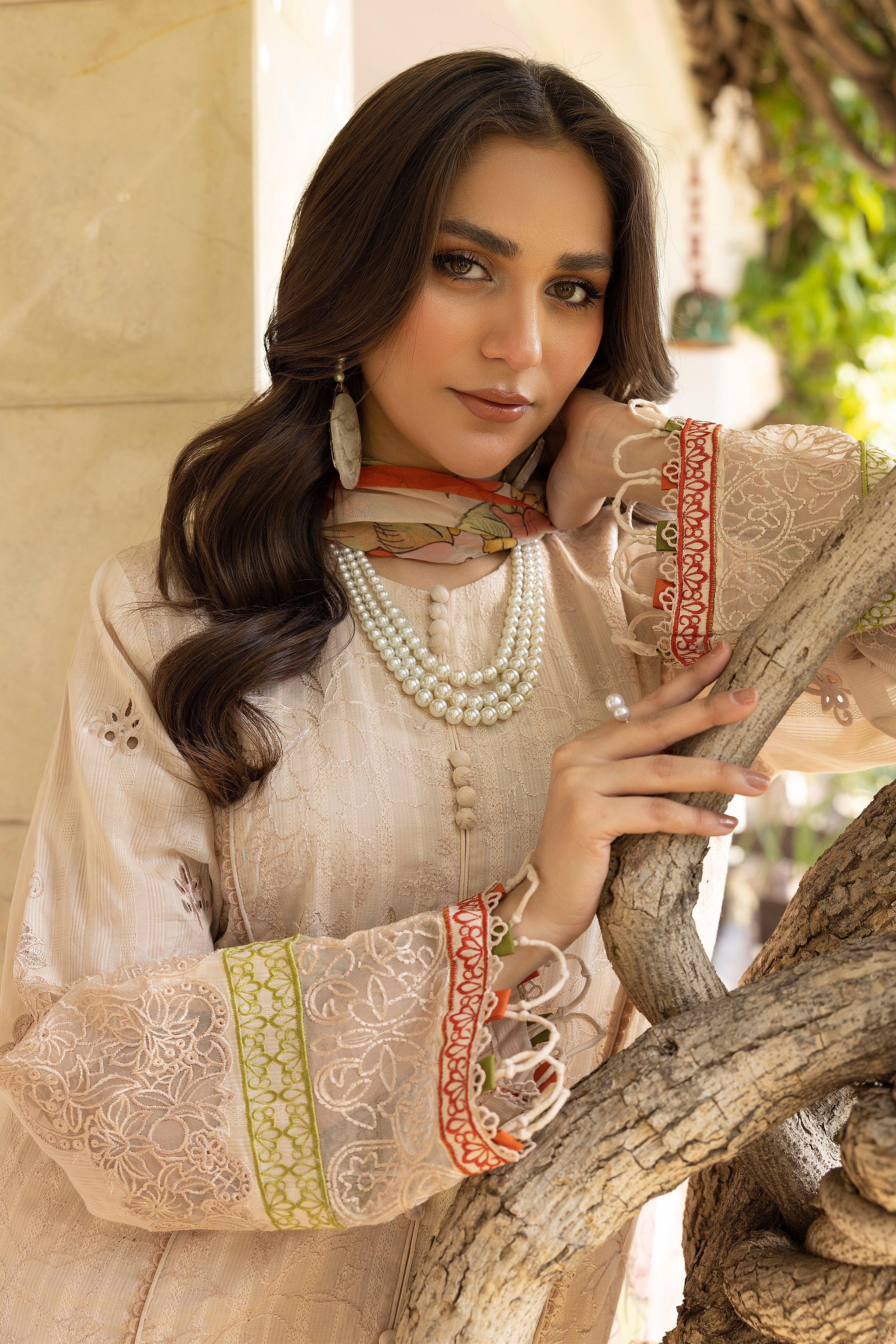 3 Piece Peach Unstitched Embroidered Lawn Secondary image