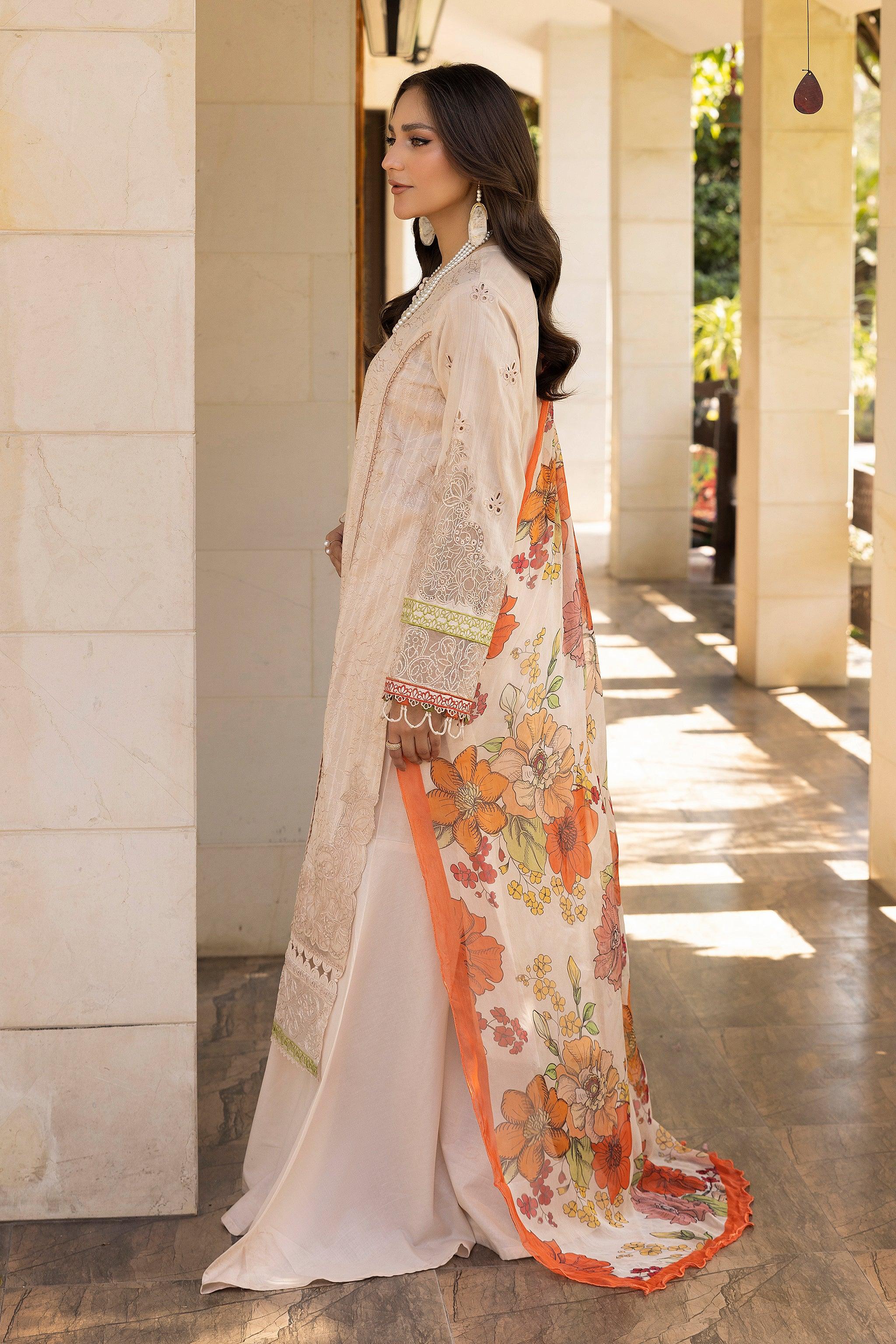 3 Piece Peach Unstitched Embroidered Lawn - SafaNoor