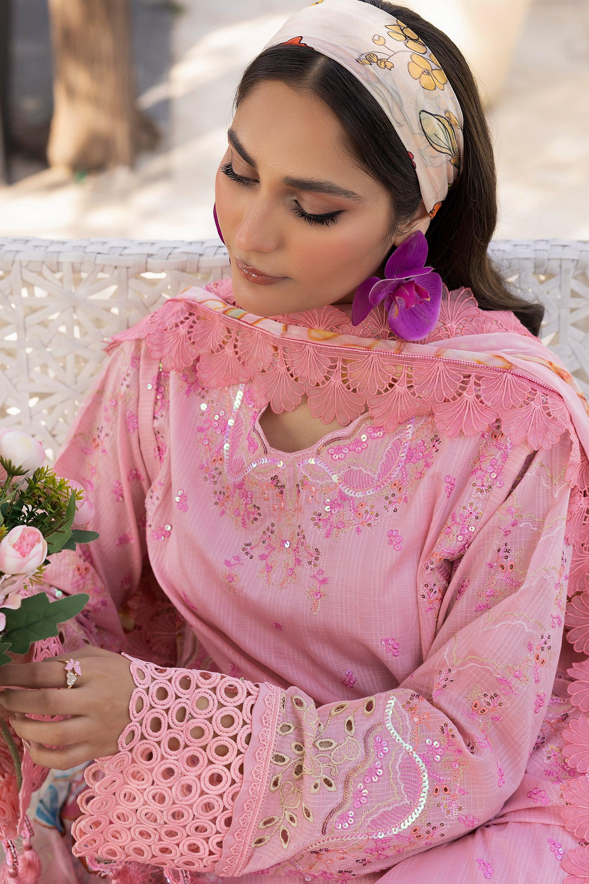 3 Piece Pink Unstitched Embroidered Lawn Secondary image