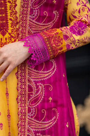 3 Piece Unstitched Yellow Embroidered Lawn - SafaNoor