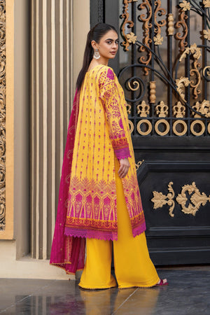 3 Piece Unstitched Yellow Embroidered Lawn - SafaNoor