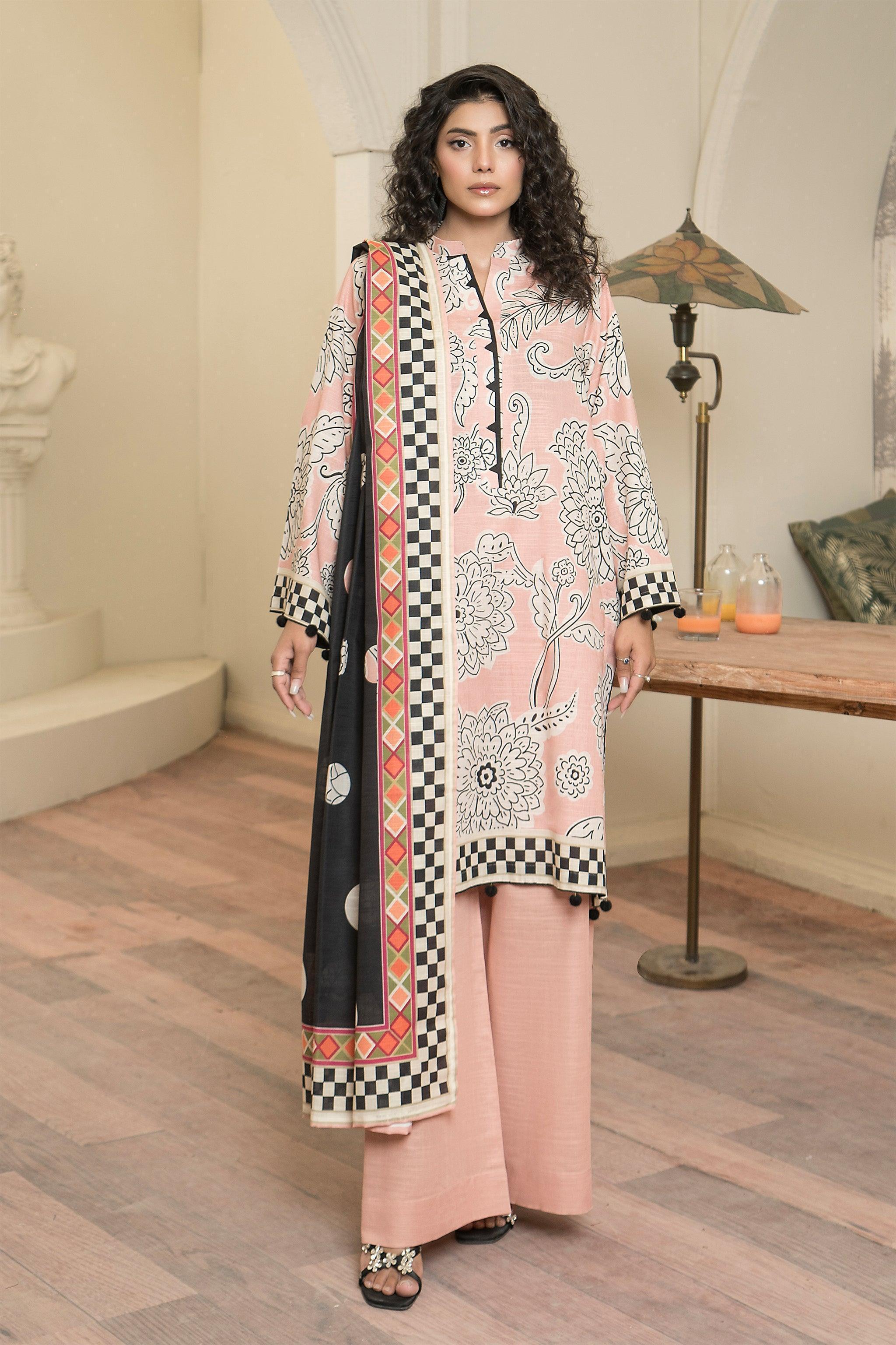 3 Piece Apricot Peach Khaddar Unstitched - SafaNoor