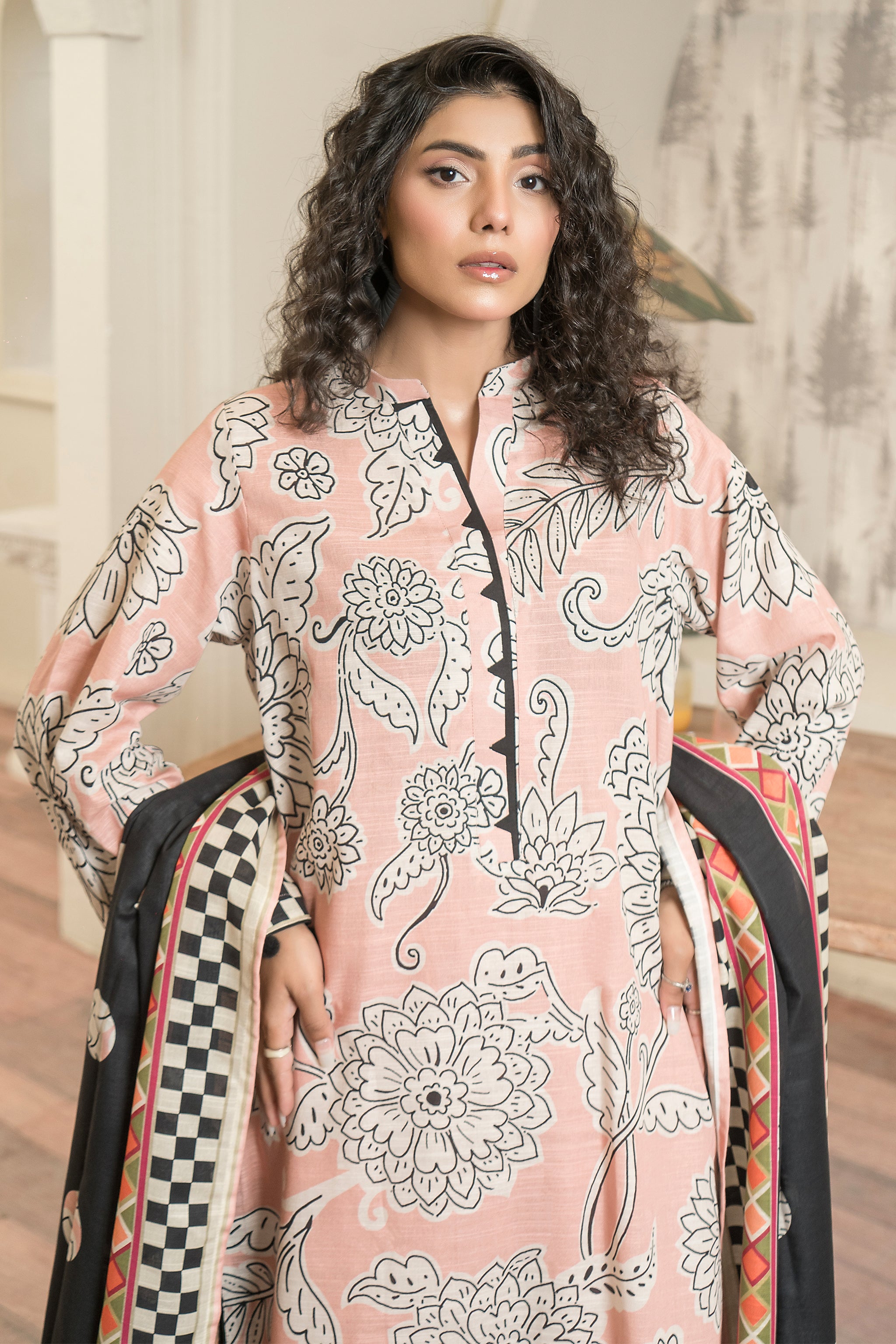 3 Piece Apricot Peach Khaddar Unstitched - (Vol-83/12)3P-W-24-D9 - SAFANOOR