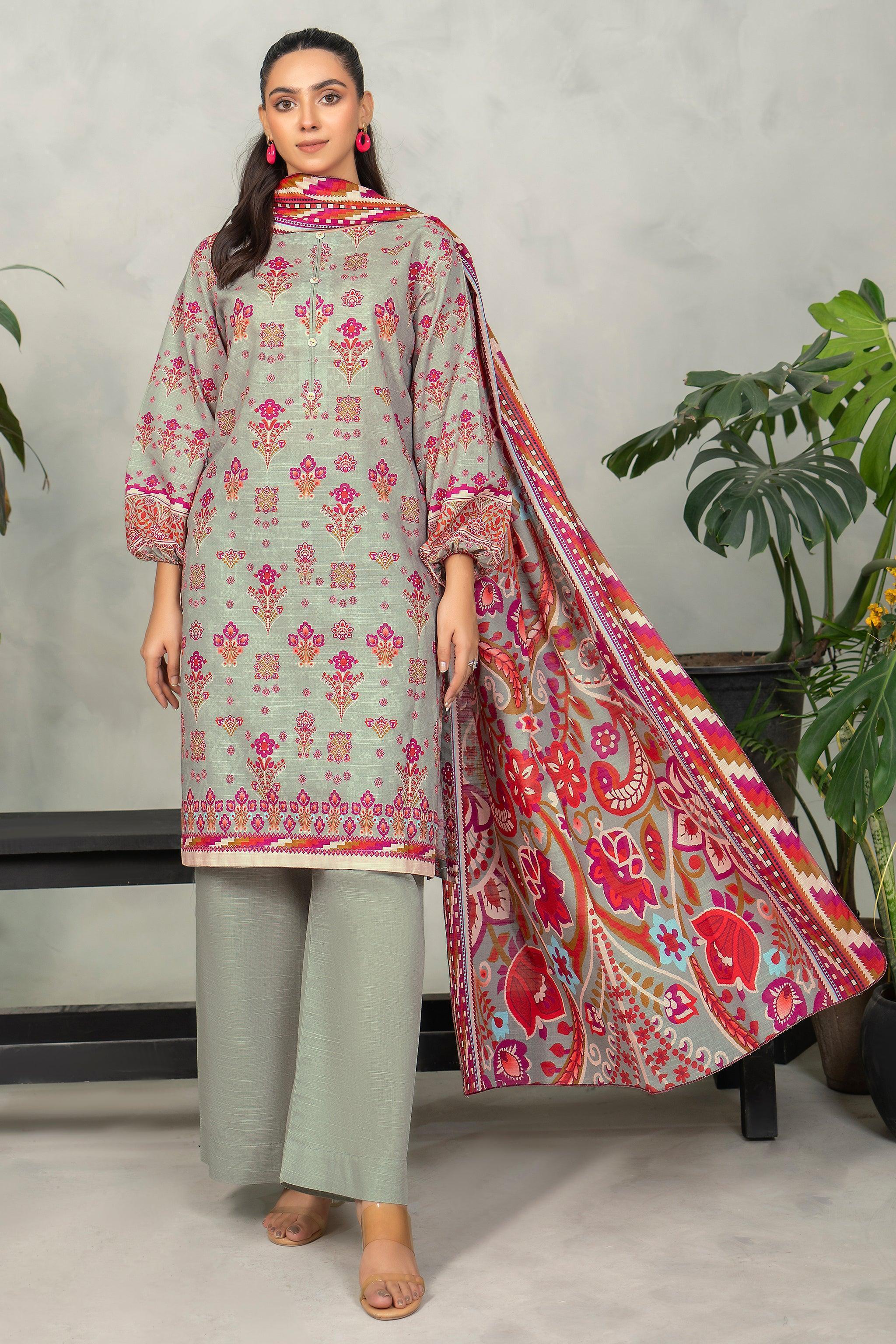 3 Piece Ash Grey Khaddar Unstitched - SafaNoor