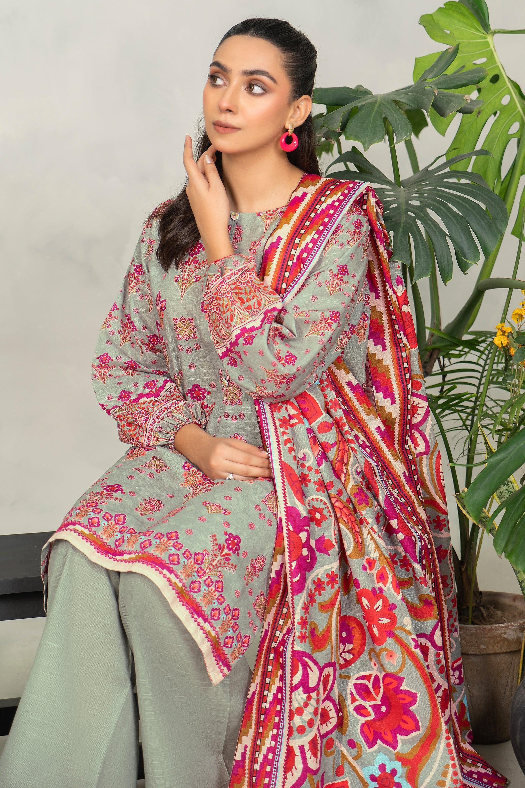 3 Piece Ash Grey Khaddar Unstitched - SafaNoor