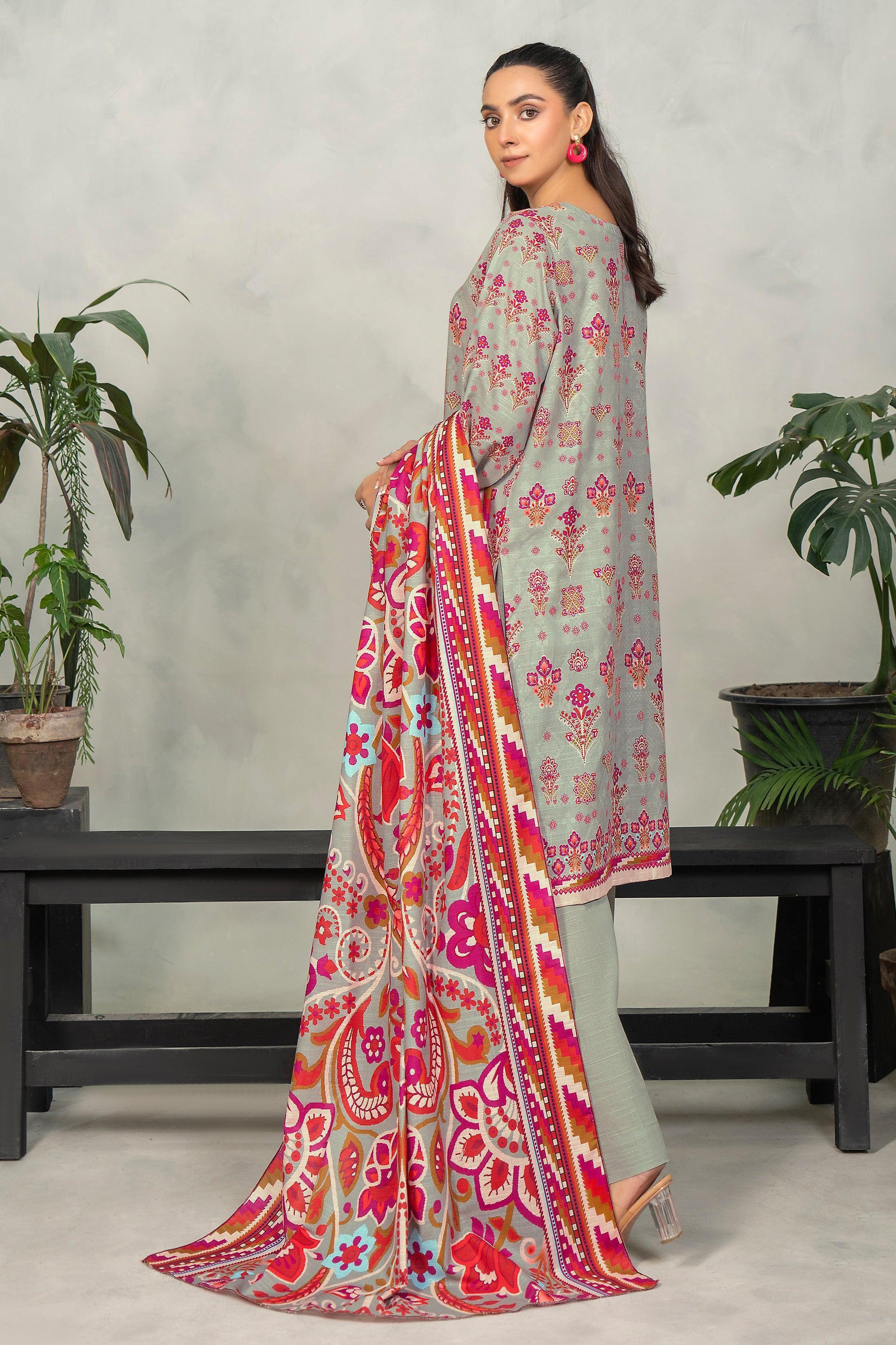 3 Piece Ash Grey Khaddar Unstitched - SafaNoor