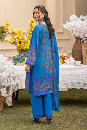 3 Piece Azure Blue Embroidered Lawn Unstitched - SafaNoor