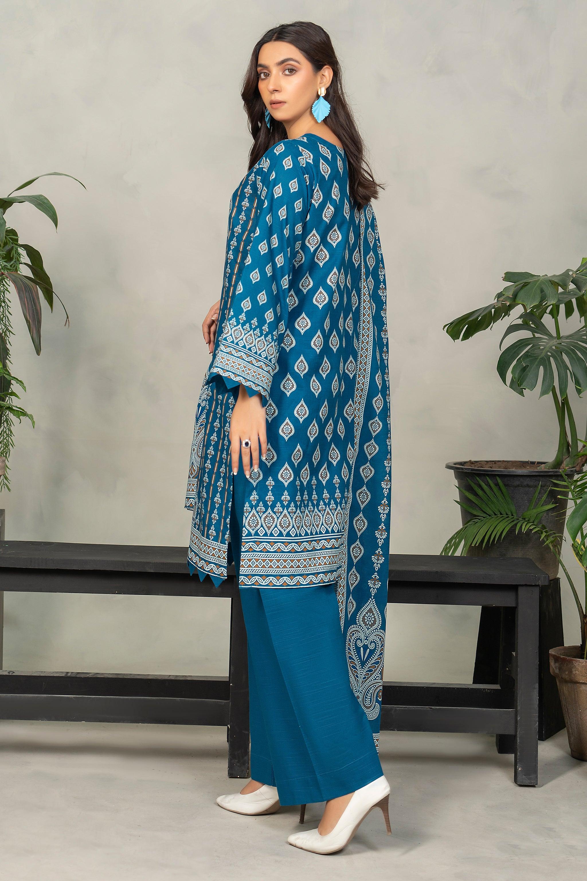 3 Piece Azure Blue Khaddar Unstitched - (Vol-84/13)3P-W-24-D7 - SAFANOOR