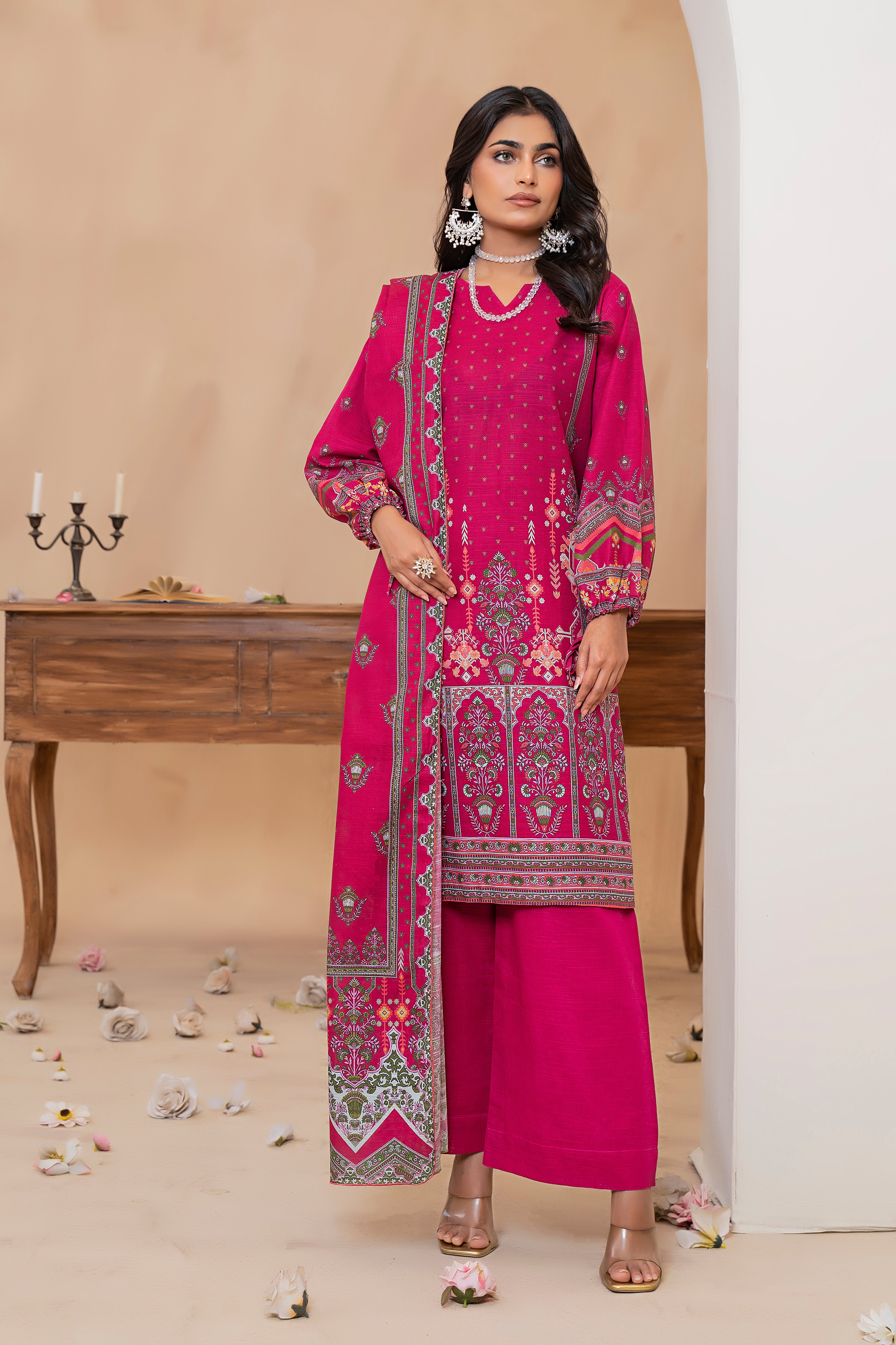 3 Piece Barbie Pink Khaddar Unstitched - (Vol-79/11)3P-W-24-D-3 - SAFANOOR