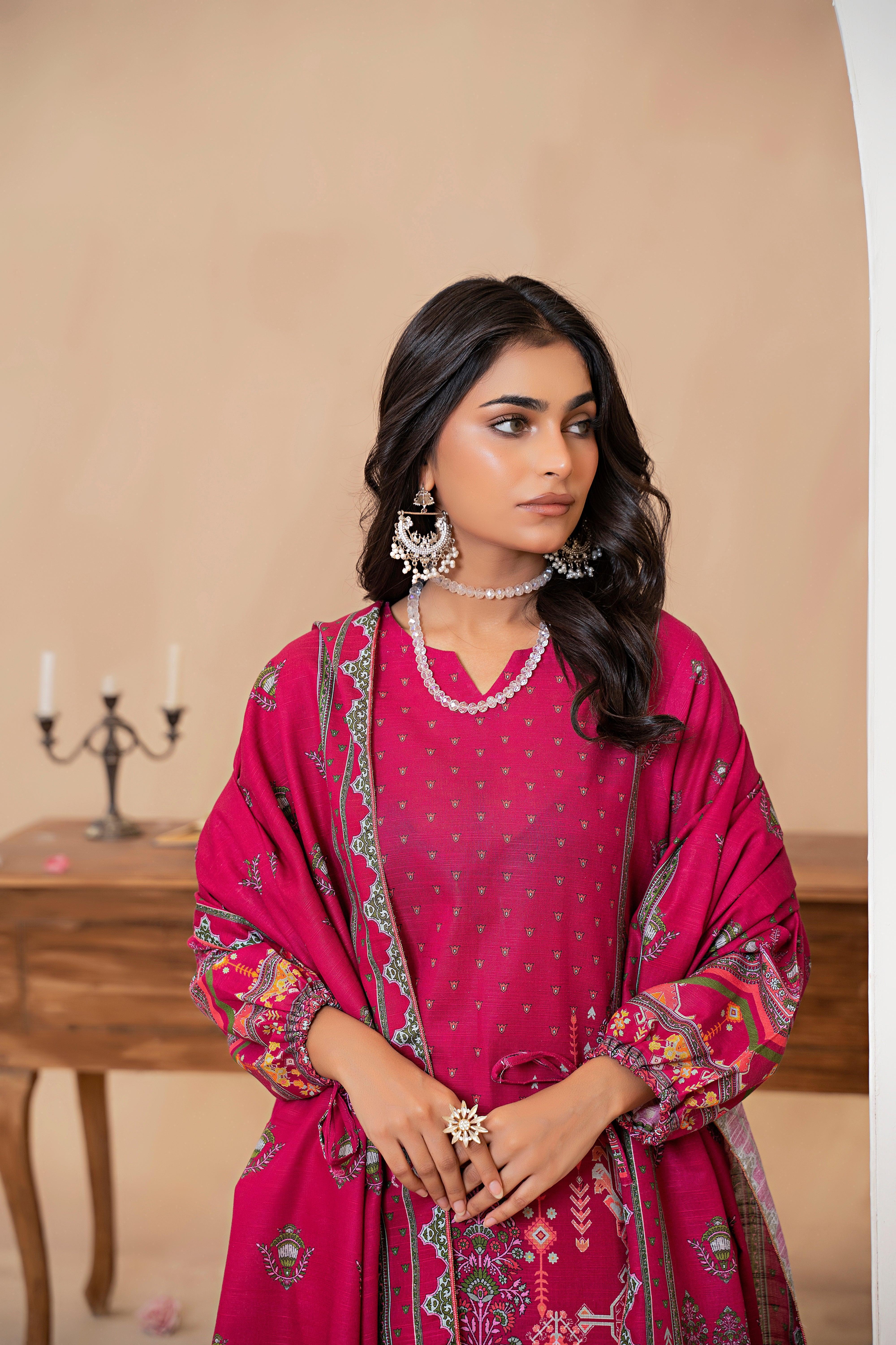 3 Piece Barbie Pink Khaddar Unstitched - SafaNoor