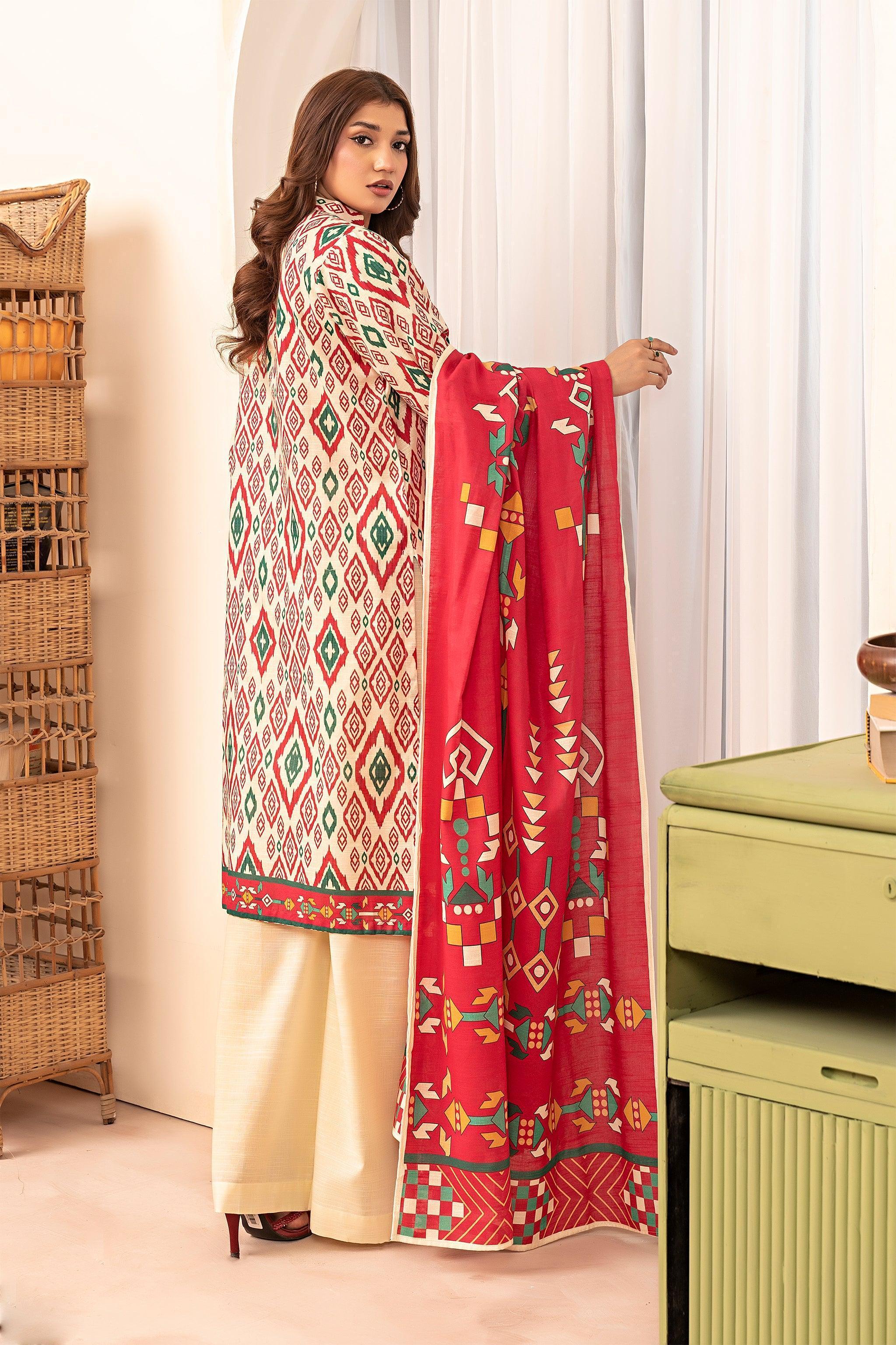 3 Piece Beige Khaddar Unstitched - SafaNoor