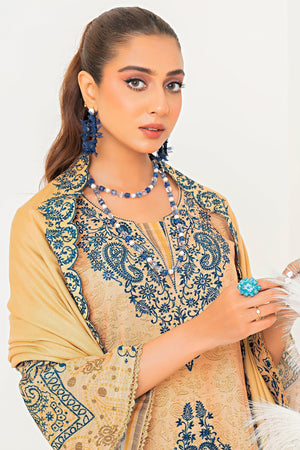 3 Piece Beige Printed Khaddar Unstitched - SafaNoor