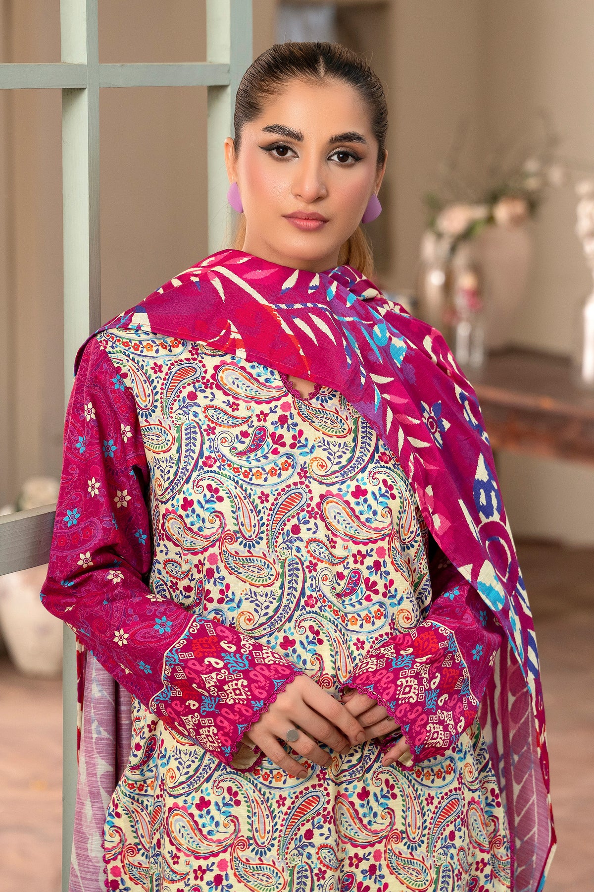3 Piece Beige Unstitched Printed Khaddar - (Vol-109/09)D11 - SAFANOOR