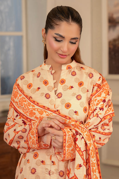 3 Piece Beige Unstitched Printed Khaddar - (Vol-109/09)D7 - SAFANOOR