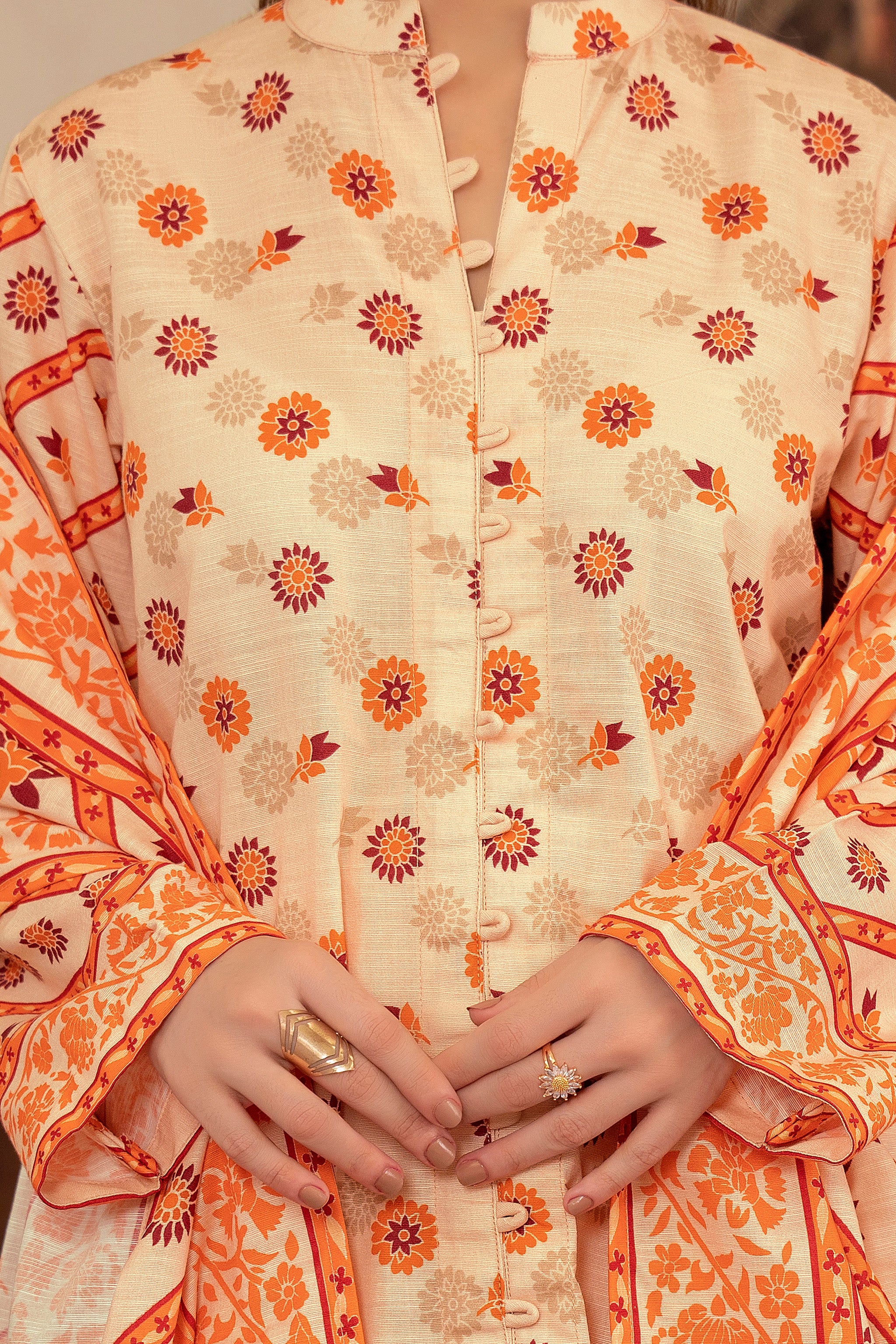 3 Piece Beige Unstitched Printed Khaddar - (Vol-109/09)D7 - SAFANOOR