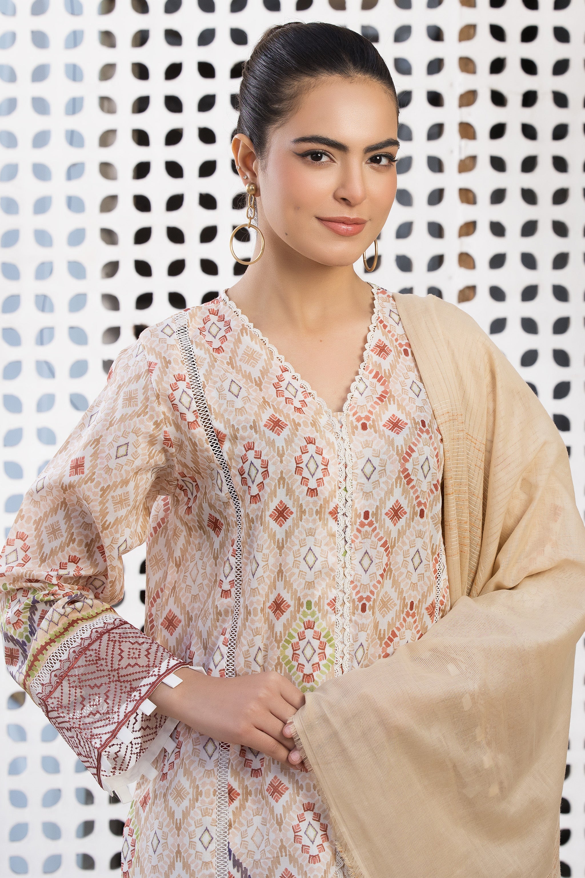 3 Piece Beige Unstitched Printed Lawn - (Vol-101/12)3P-S-25-D10 - SAFANOOR Main image