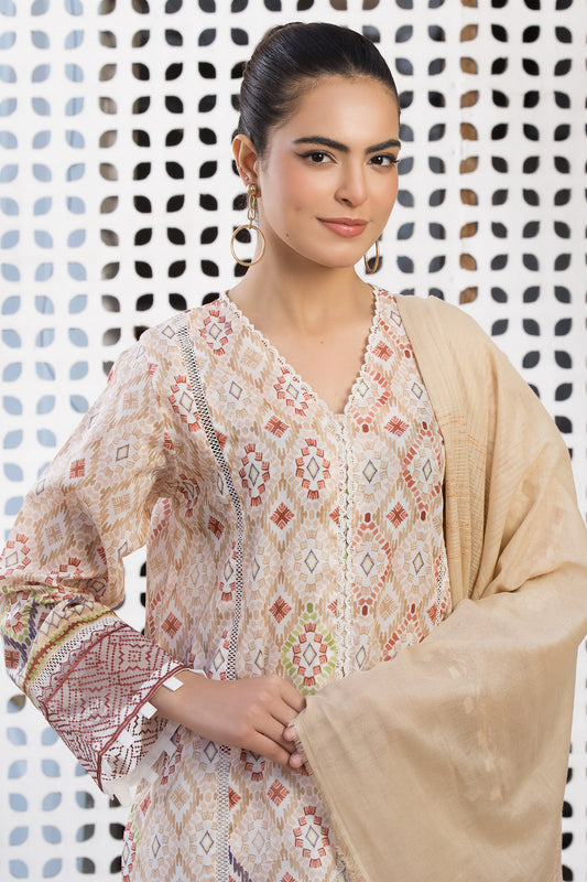 3 Piece Beige Unstitched Printed Lawn - (Vol-101/12)3P-S-25-D10 - SAFANOOR