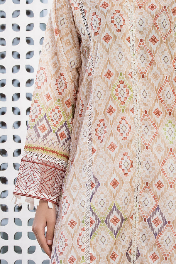 3 Piece Beige Unstitched Printed Lawn - (Vol-101/12)3P-S-25-D10 - SAFANOOR