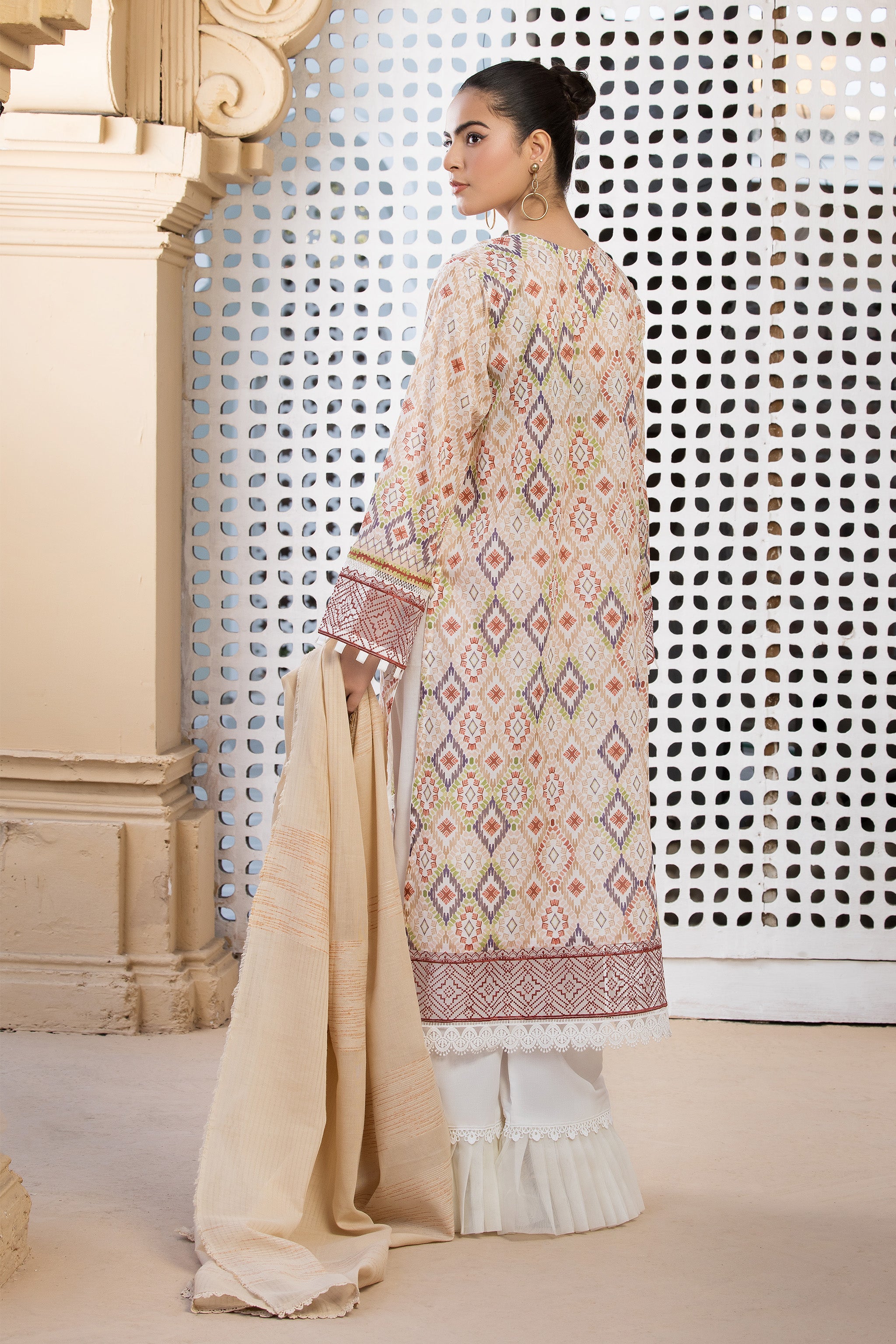 3 Piece Beige Unstitched Printed Lawn - (Vol-101/12)3P-S-25-D10 - SAFANOOR