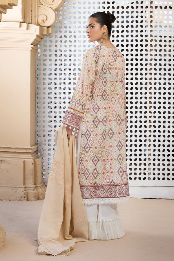 3 Piece Beige Unstitched Printed Lawn - (Vol-101/12)3P-S-25-D10 - SAFANOOR