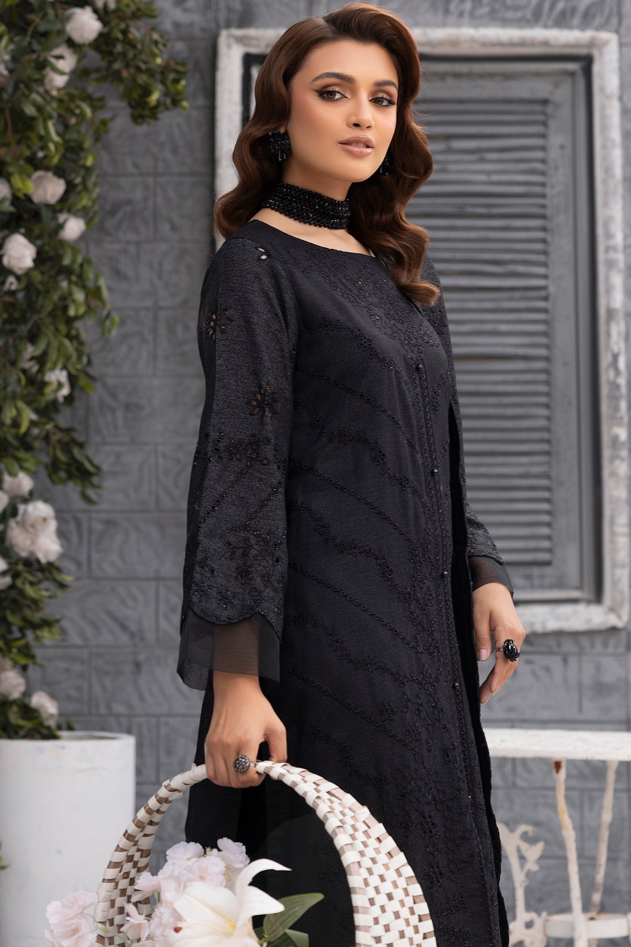 3 Piece Black Embroidered Karandi Unstitched - (Vol-77/09)3P-W-24-D7 - SAFANOOR