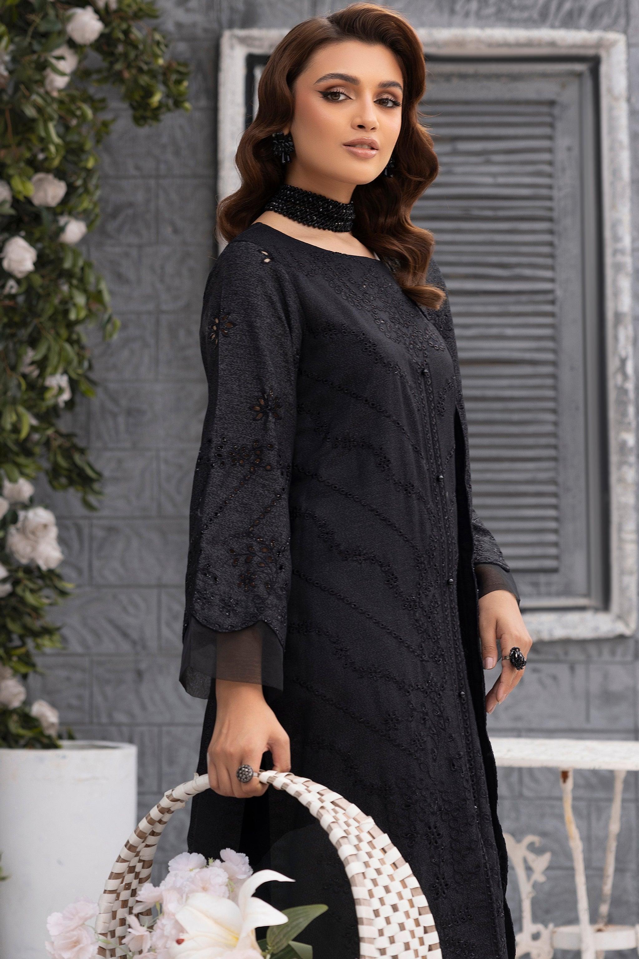 3 Piece Black Embroidered Karandi Unstitched - SafaNoor