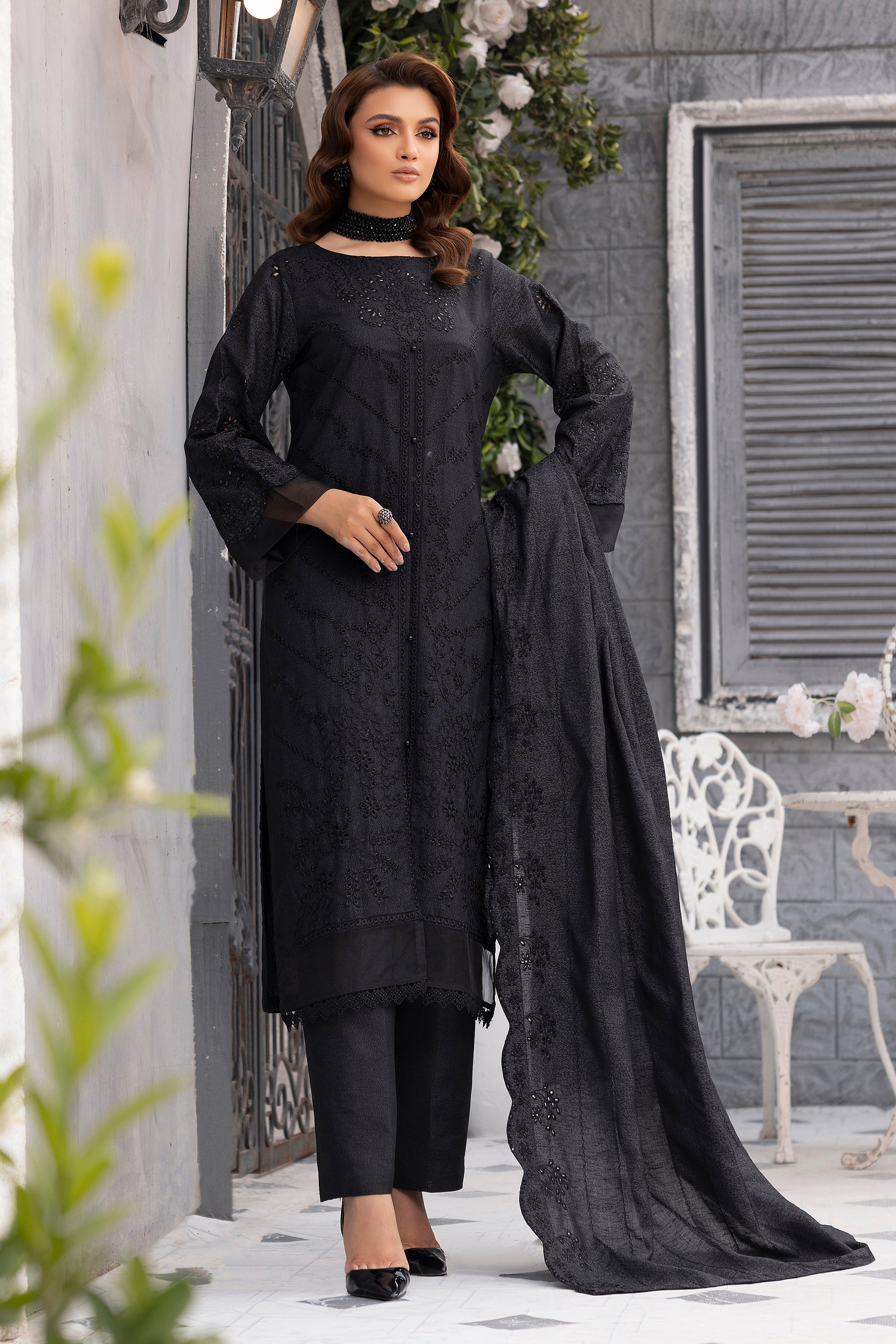 3 Piece Black Embroidered Karandi Unstitched - (Vol-77/09)3P-W-24-D7 - SAFANOOR