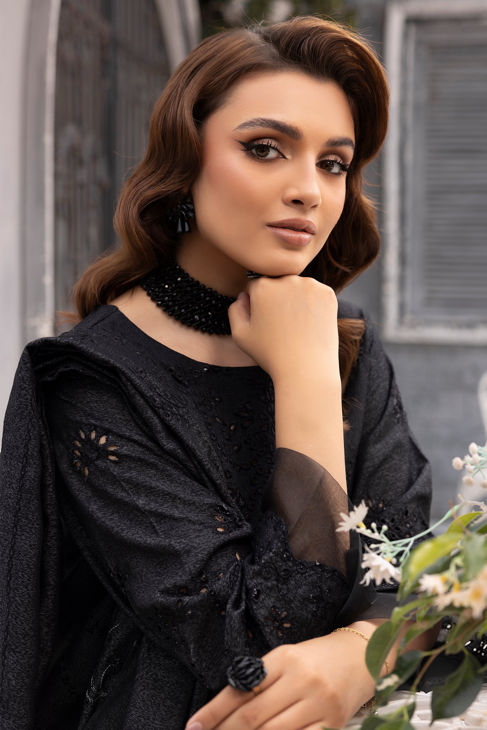 3 Piece Black Embroidered Karandi Unstitched - (Vol-77/09)3P-W-24-D7 - SAFANOOR