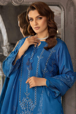 3 Piece Blue Embroidered Karandi Unstitched - SafaNoor