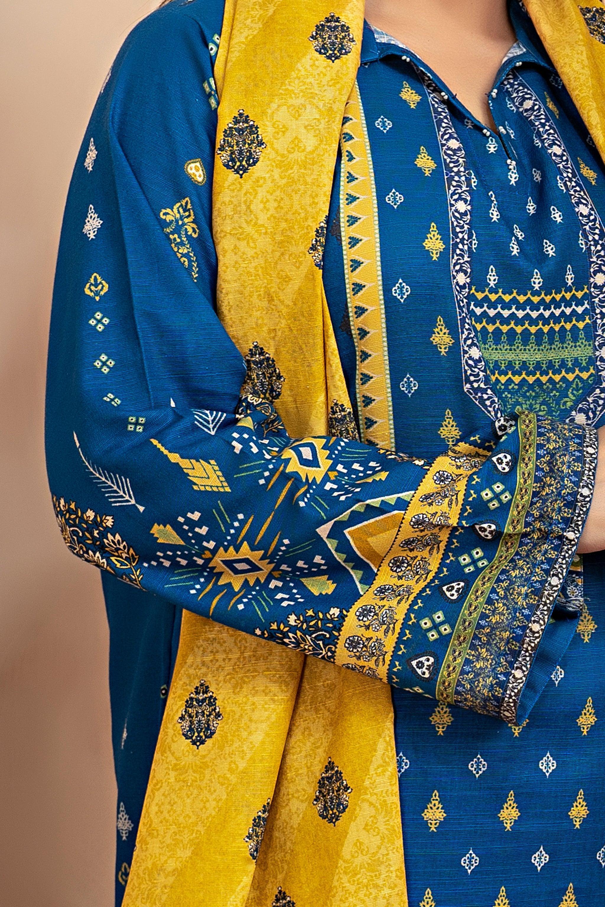 3 Piece Blue Khaddar Unstitched - SafaNoor