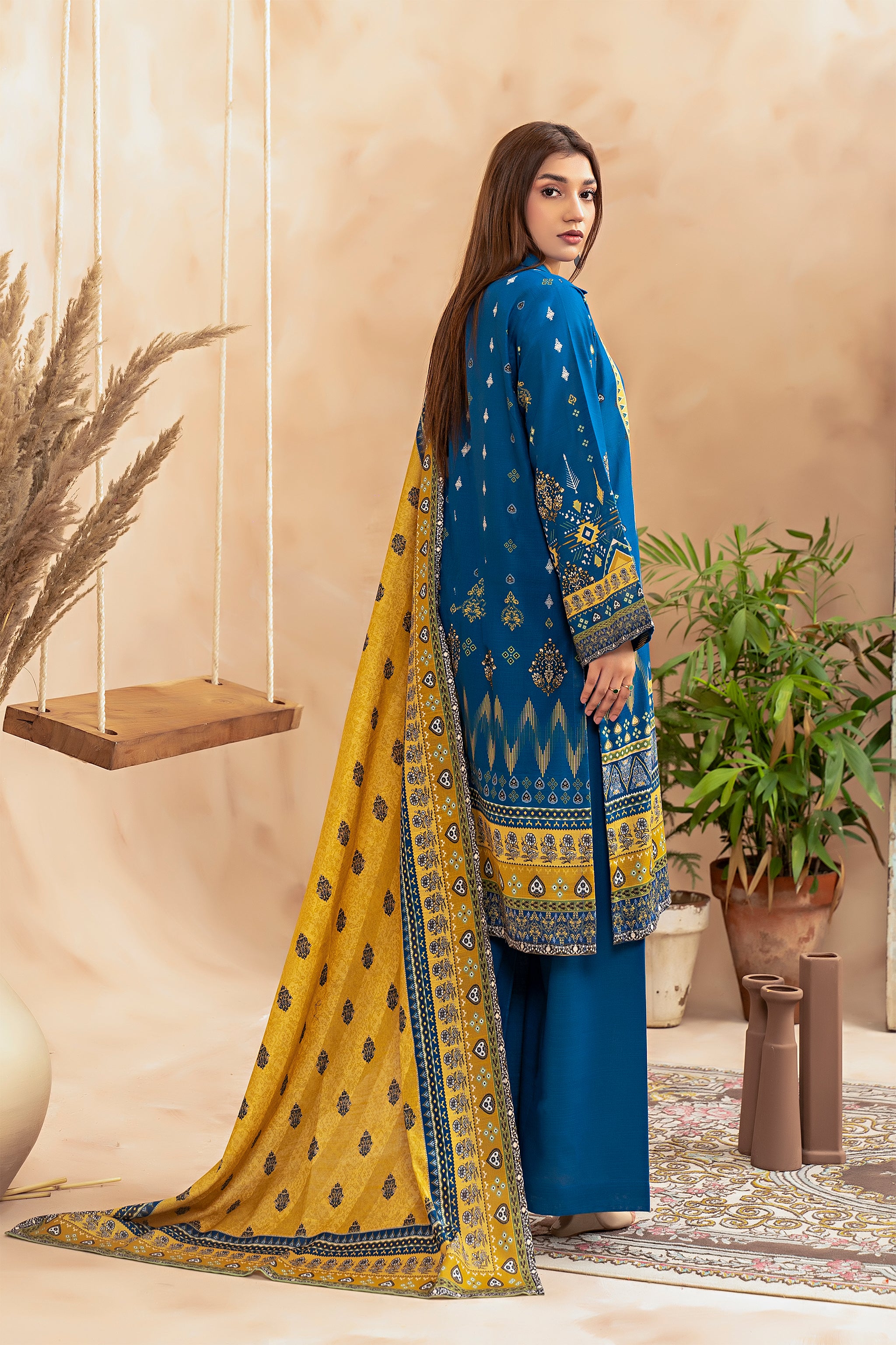 3 Piece Blue Khaddar Unstitched - (Vol-78/10)3P-W-24-D-9 - SAFANOOR