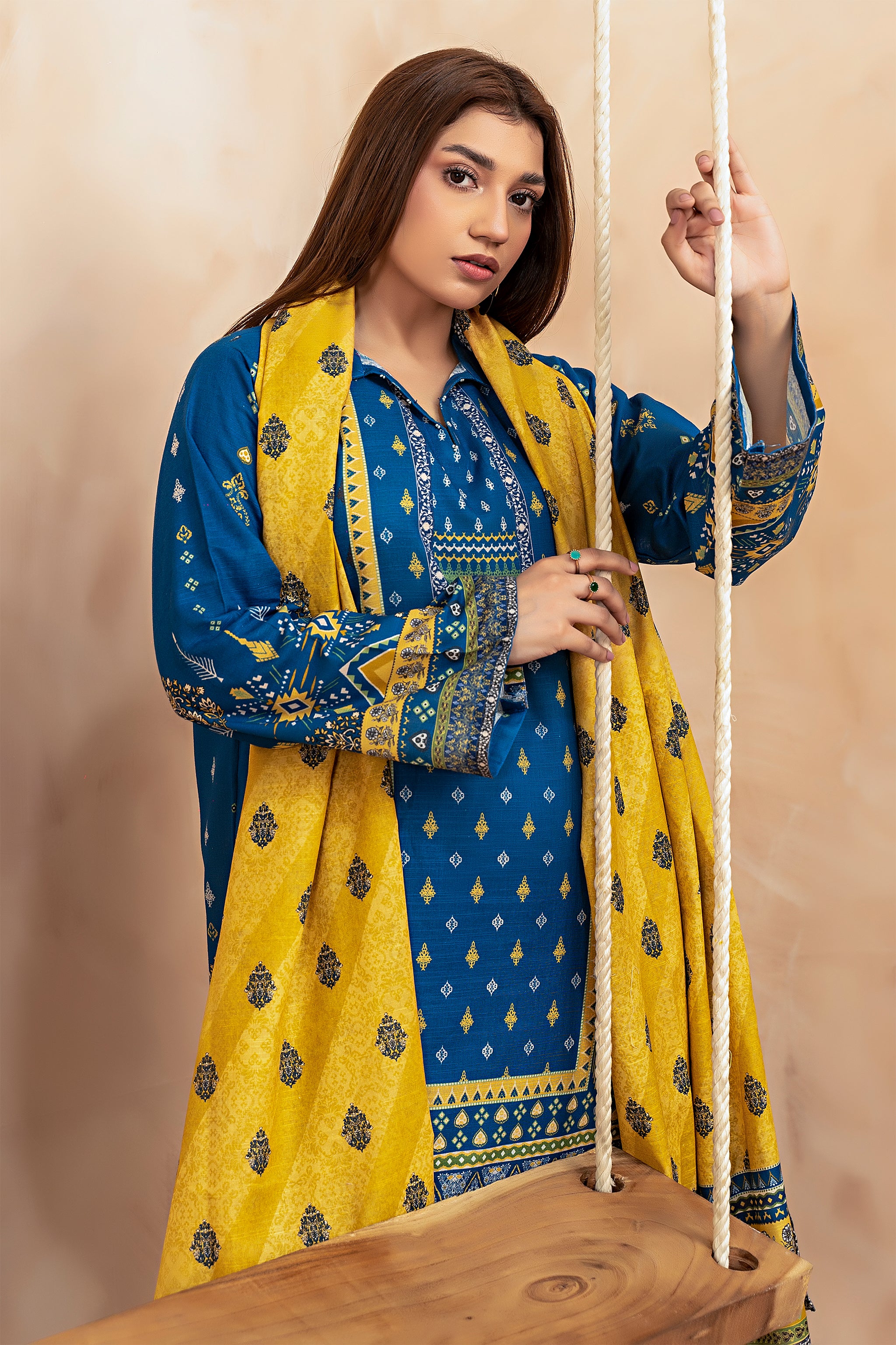 3 Piece Blue Khaddar Unstitched - (Vol-78/10)3P-W-24-D-9 - SAFANOOR