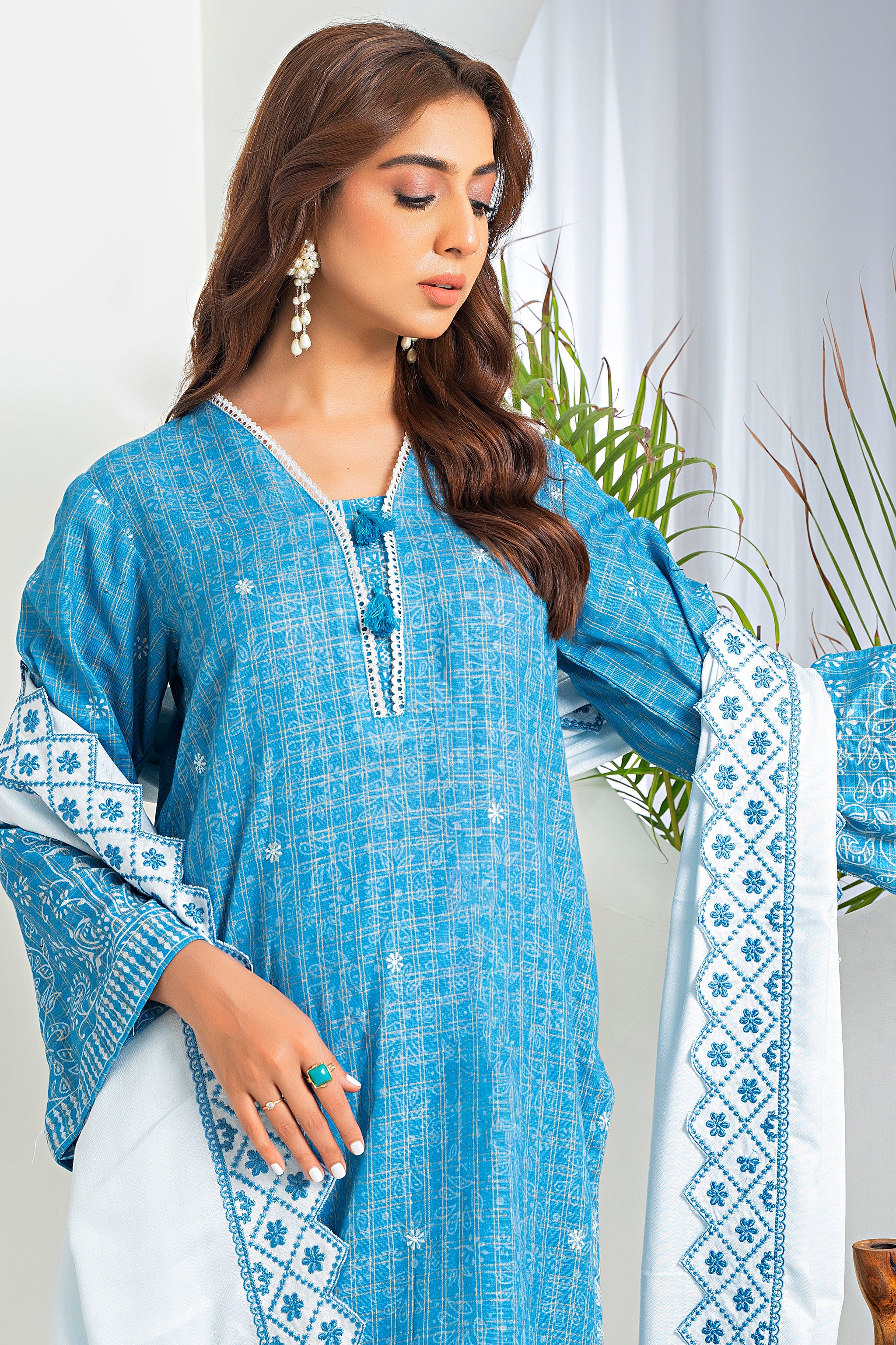 3 Piece Blue Printed Khaddar Unstitched - (Vol-80/12)3P-W-24-D1 - SAFANOOR