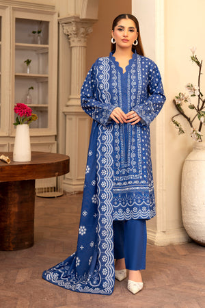3 Piece Blue Unstitched Printed Khaddar - (Vol-109/09)D8 - SAFANOOR