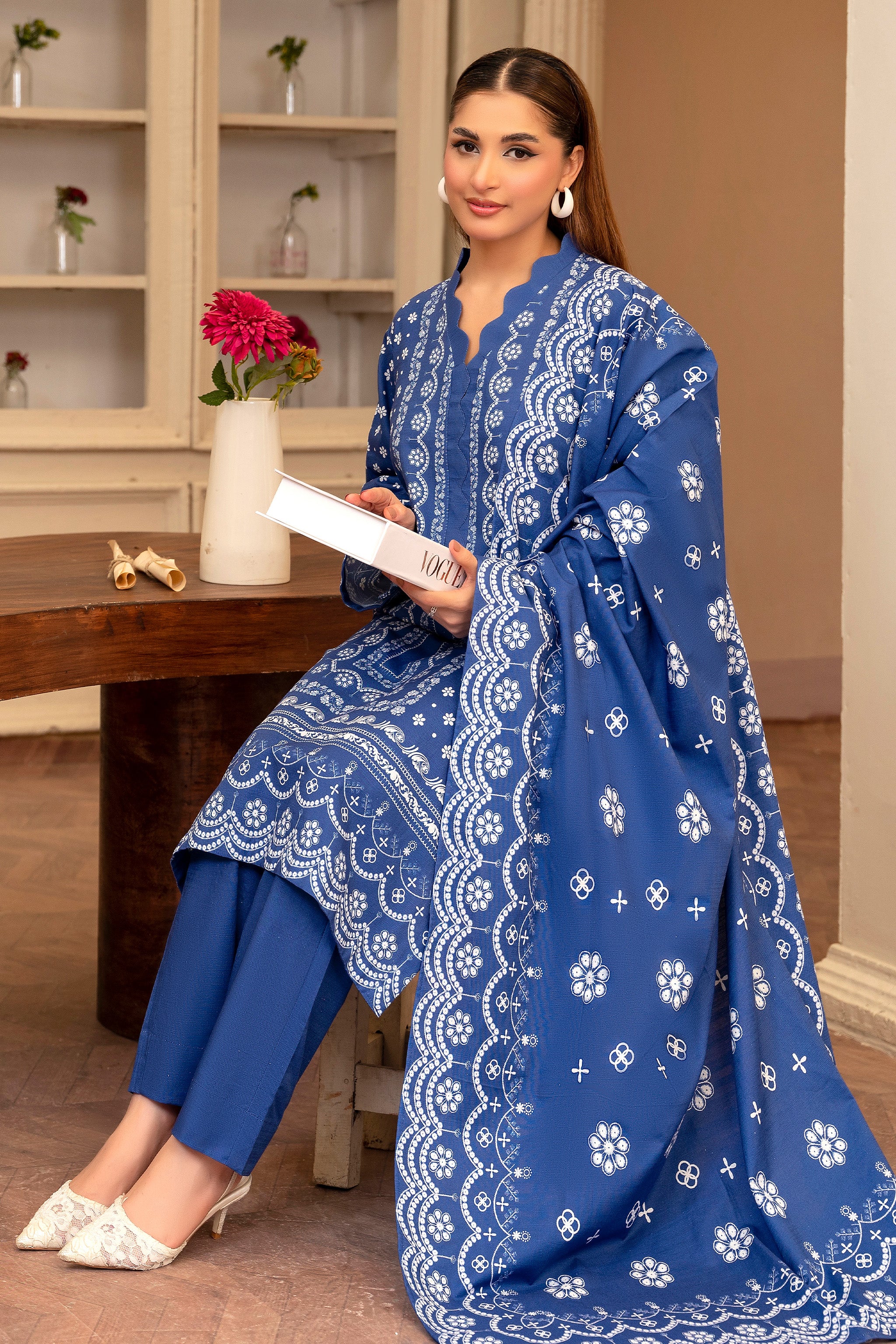 3 Piece Blue Unstitched Printed Khaddar - (Vol-109/09)D8 - SAFANOOR