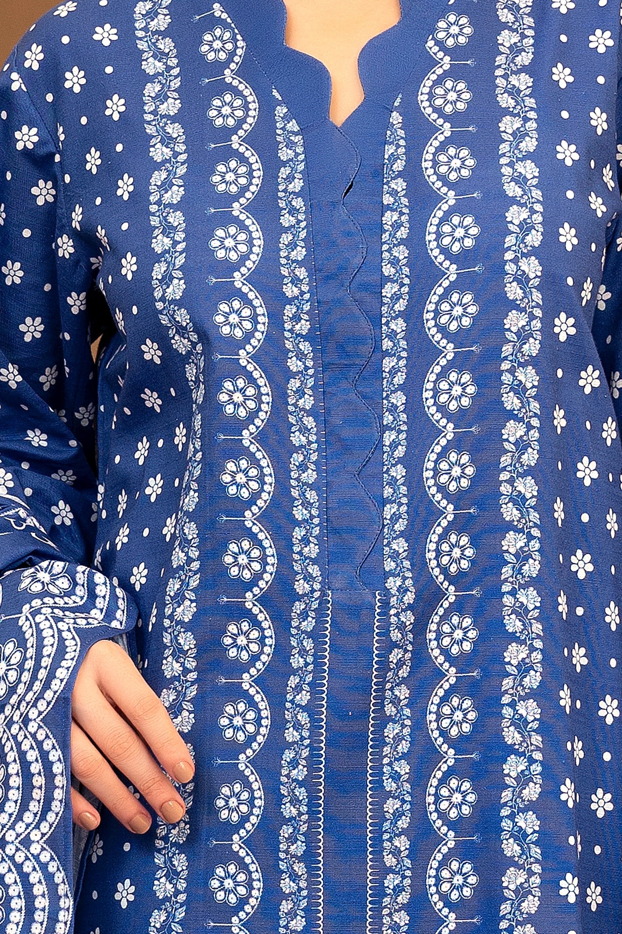 3 Piece Blue Unstitched Printed Khaddar - (Vol-109/09)D8 - SAFANOOR