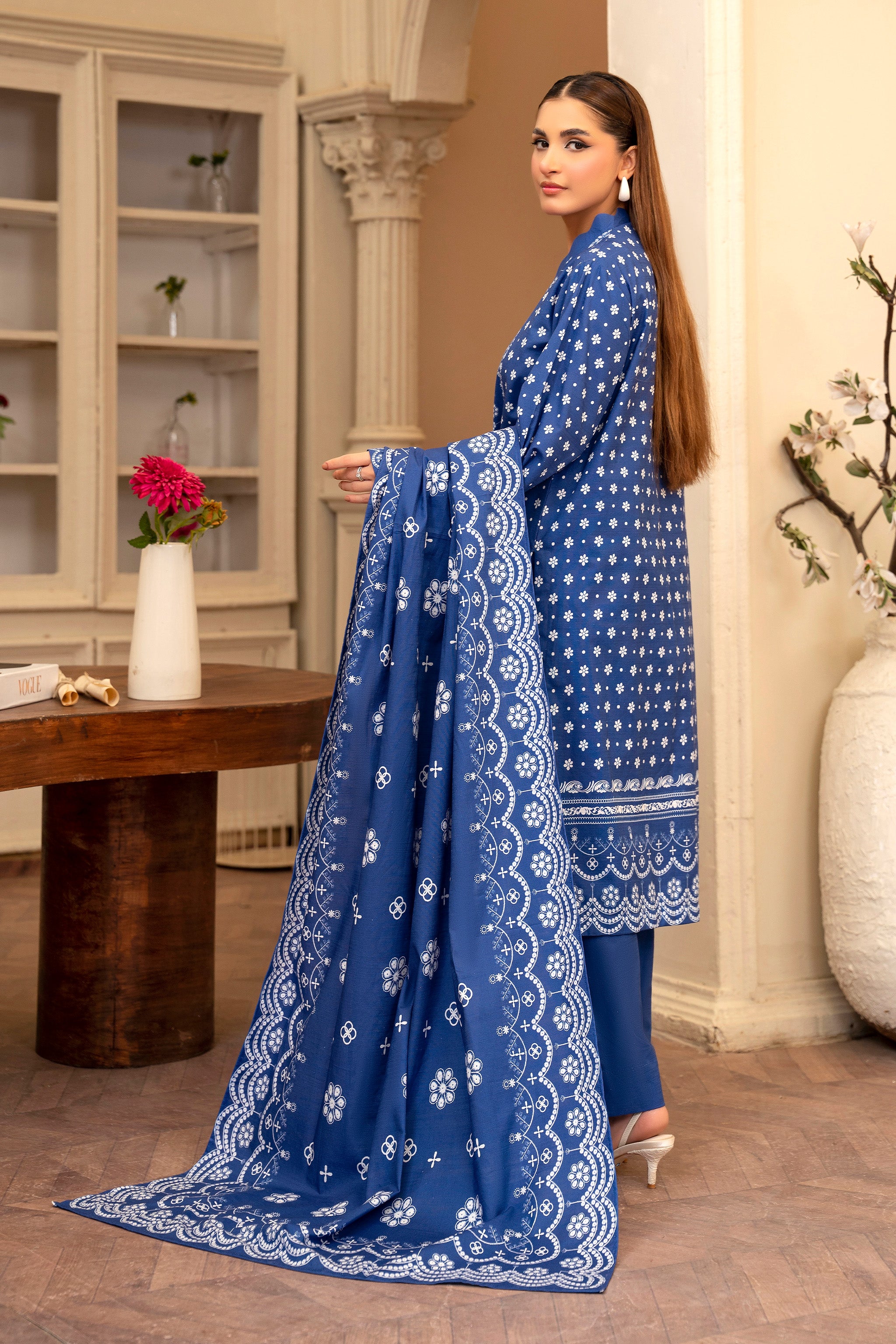 3 Piece Blue Unstitched Printed Khaddar - (Vol-109/09)D8 - SAFANOOR