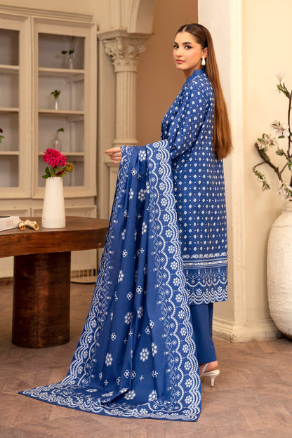 3 Piece Blue Unstitched Printed Khaddar - (Vol-109/09)D8 - SAFANOOR