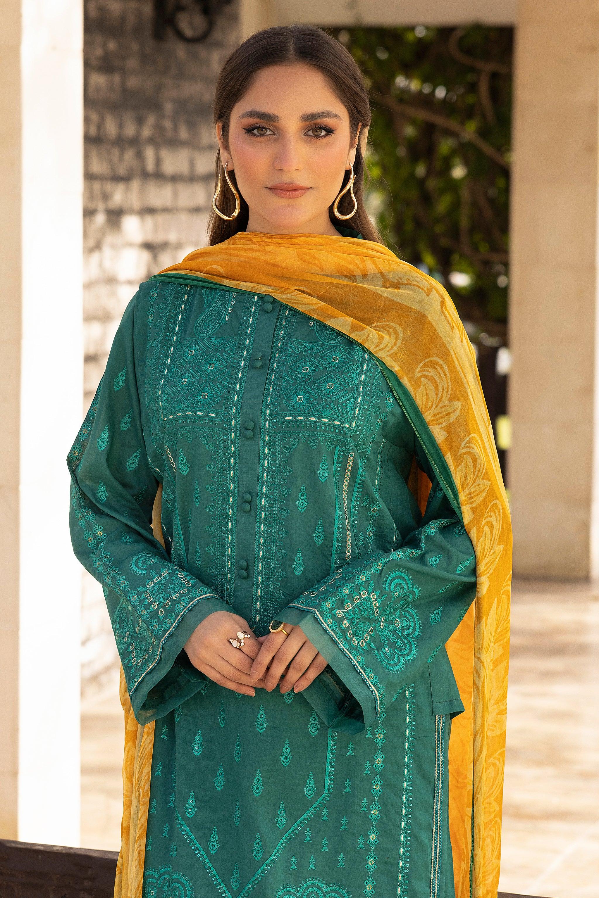 3 Piece Bottle Green Unstitched Embroidered Lawn Secondary image