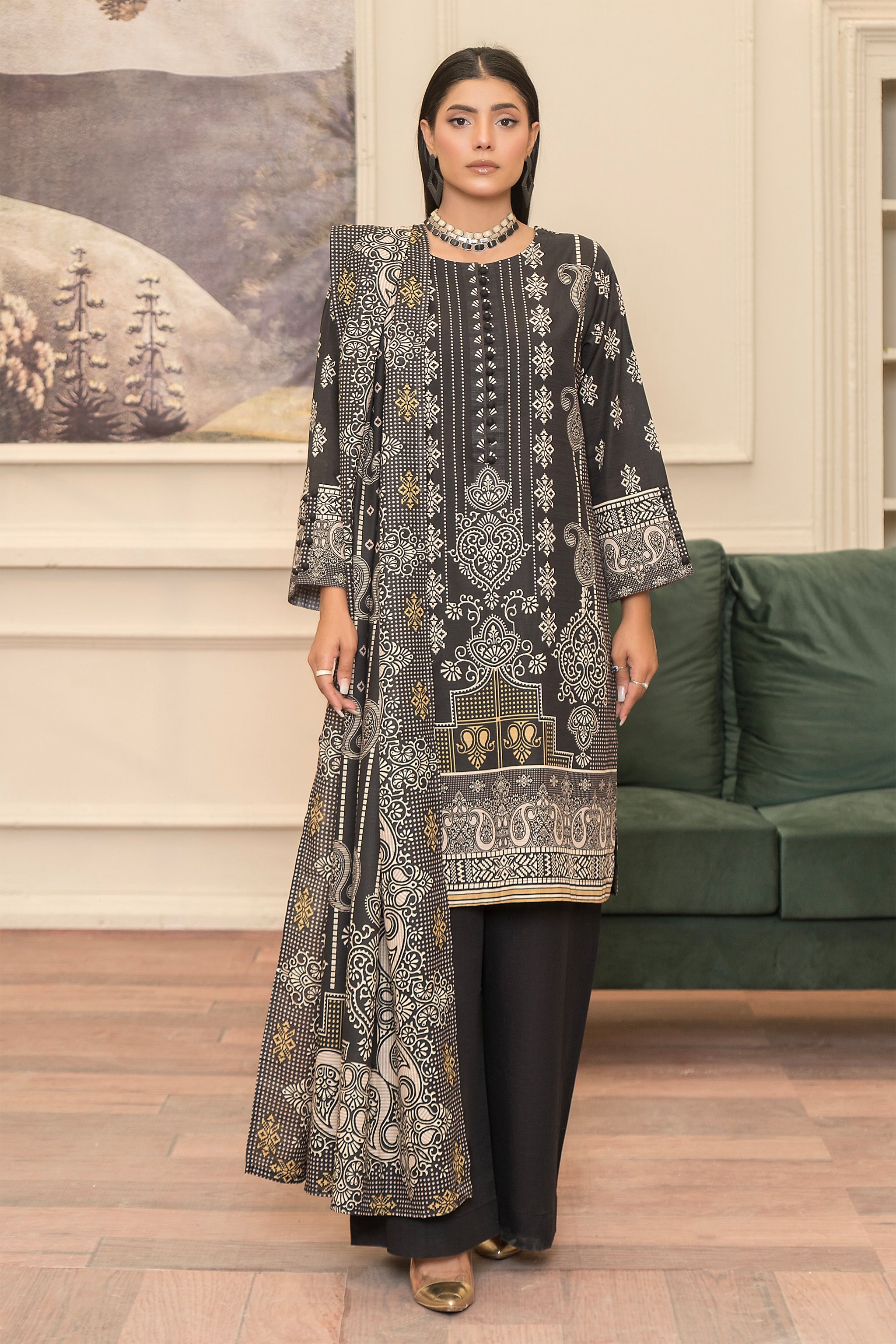 3 Piece Charcoal Black Khaddar Unstitched - (Vol-83/12)3P-W-24-D10 - SAFANOOR