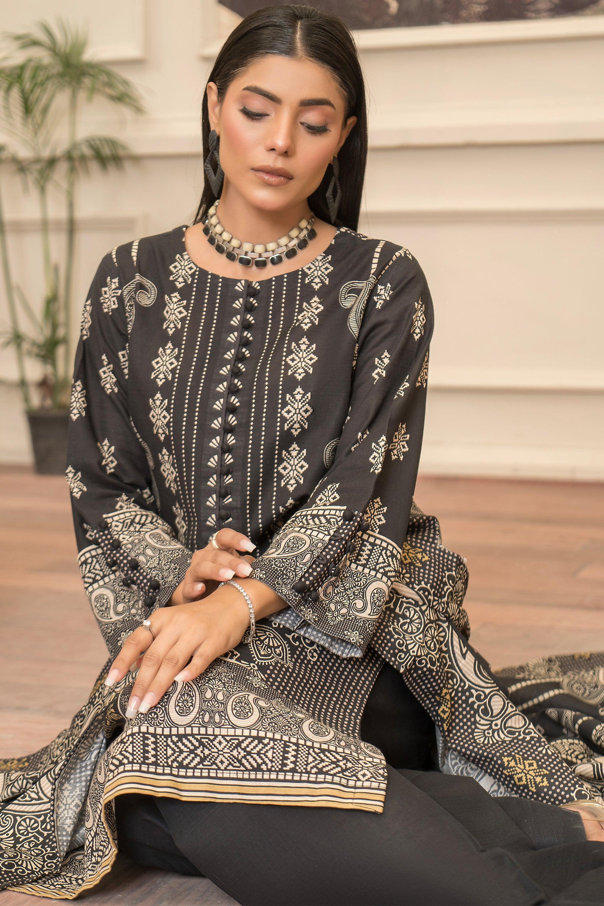 3 Piece Charcoal Black Khaddar Unstitched - SafaNoor