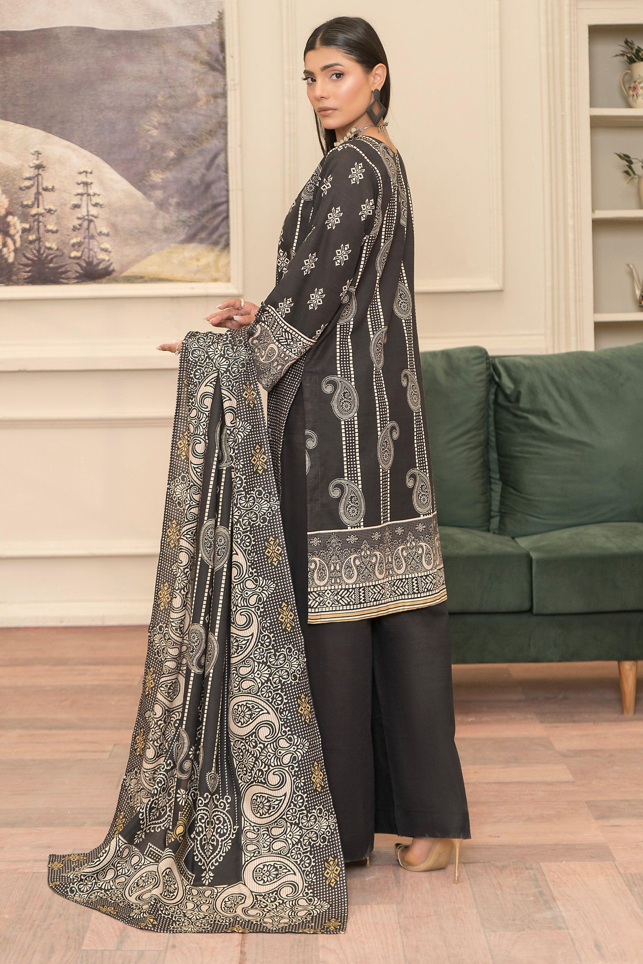 3 Piece Charcoal Black Khaddar Unstitched - SafaNoor