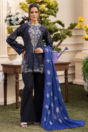 3 Piece Charcoal Embroidered Lawn Unstitched - SafaNoor