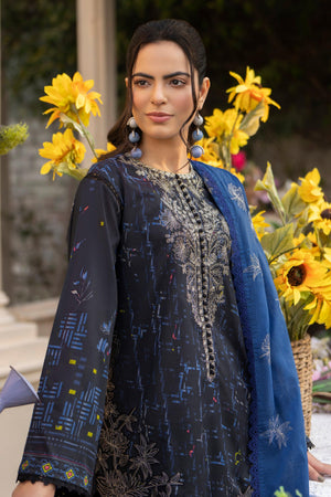 3 Piece Charcoal Embroidered Lawn Unstitched - SafaNoor