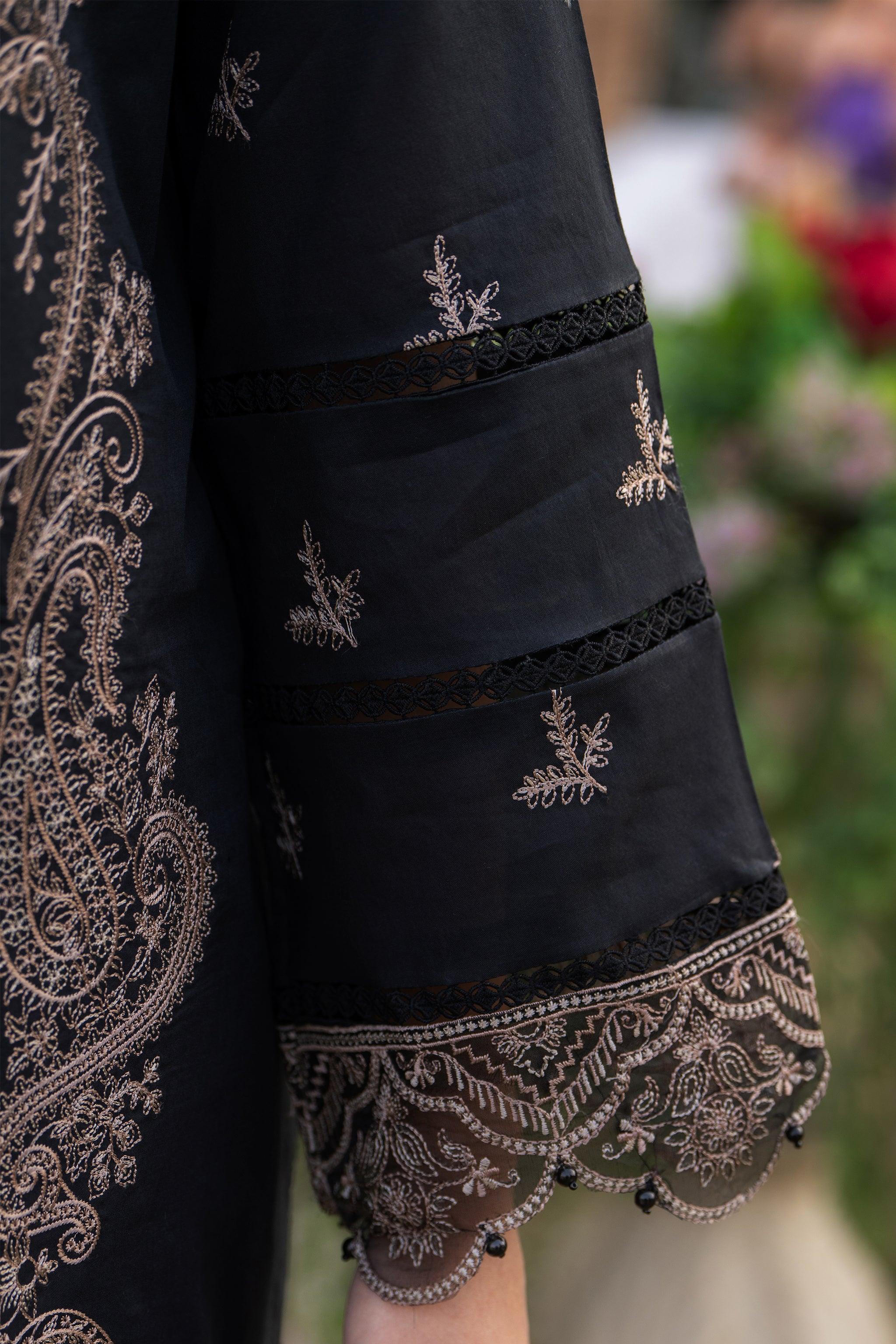 3 Piece Chic Black Embroidered Lawn Unstitched - SafaNoor