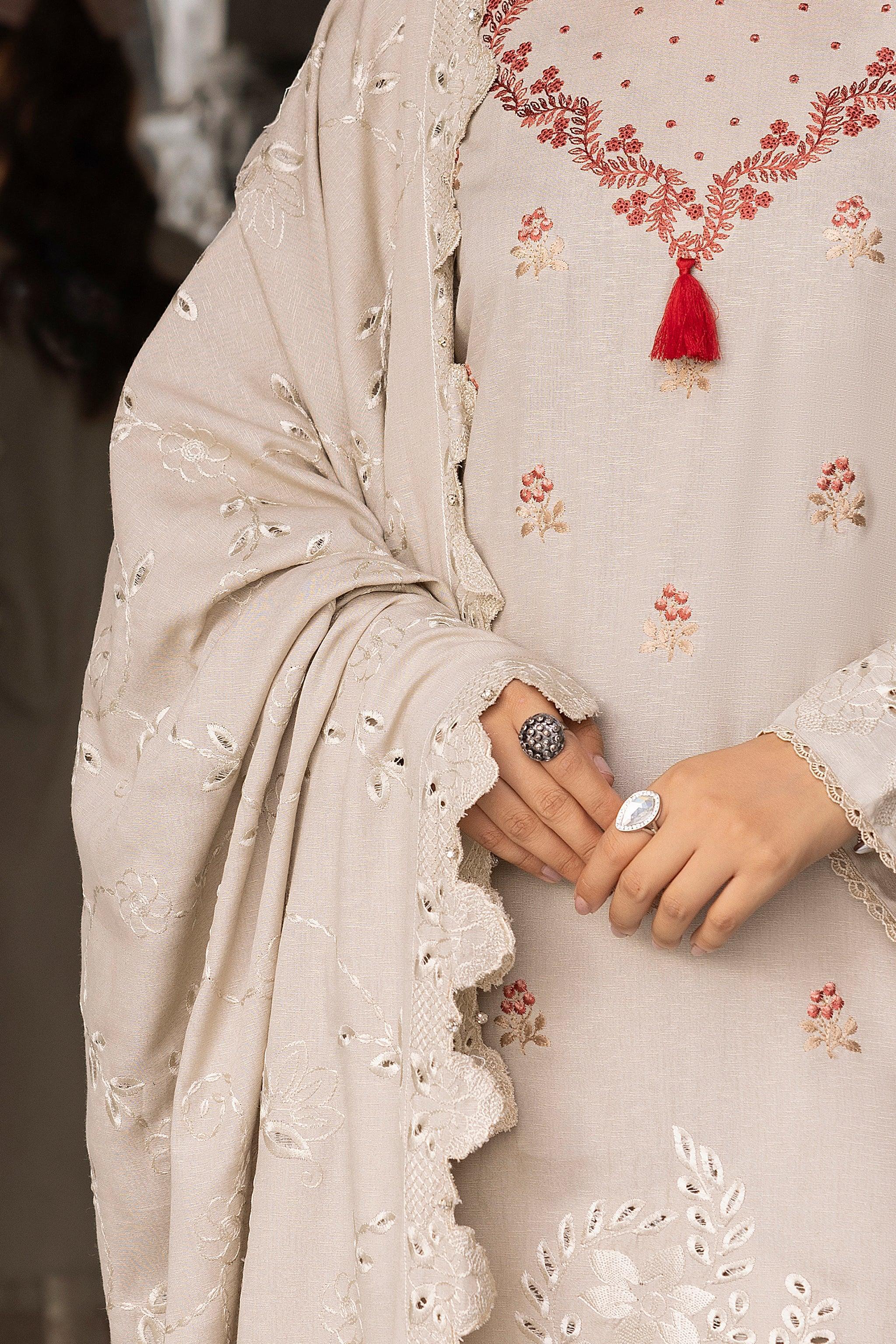 3 Piece Chic Gray Embroidered Karandi Unstitched - SafaNoor