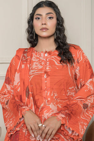 3 Piece Coral Orange Khaddar Unstitched - SafaNoor