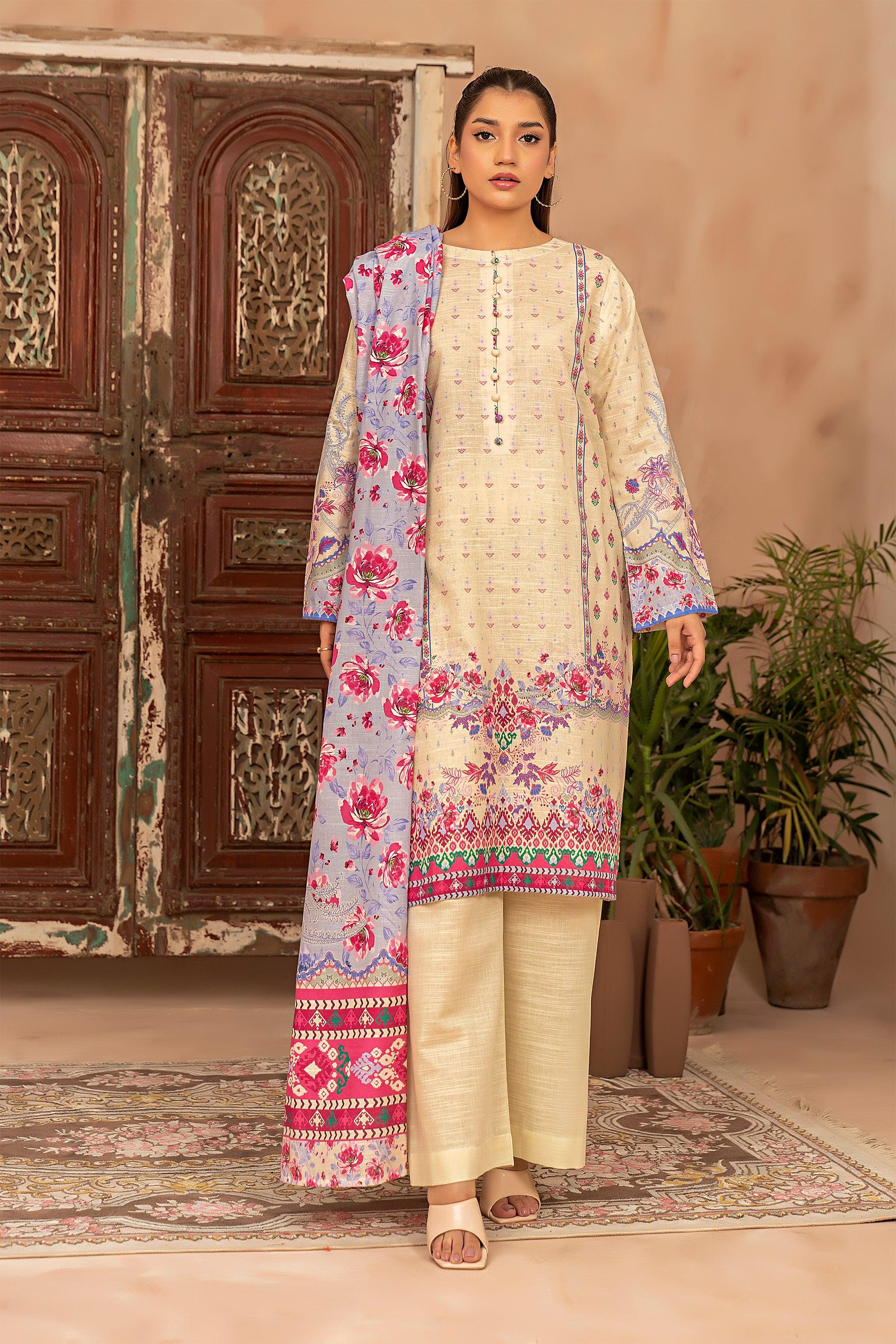 3 Piece Cream  Khaddar Unstitched - (Vol-78/10)3P-W-24-D-7 - SAFANOOR